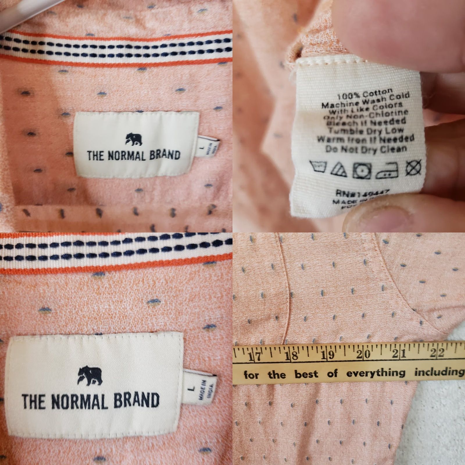 J Brand The Normal Brand Men's L Peach Pink Geometric Short Sleeve Button Up Cotton Shirt Size US L / EU 52-54 / 3 - 9 Thumbnail