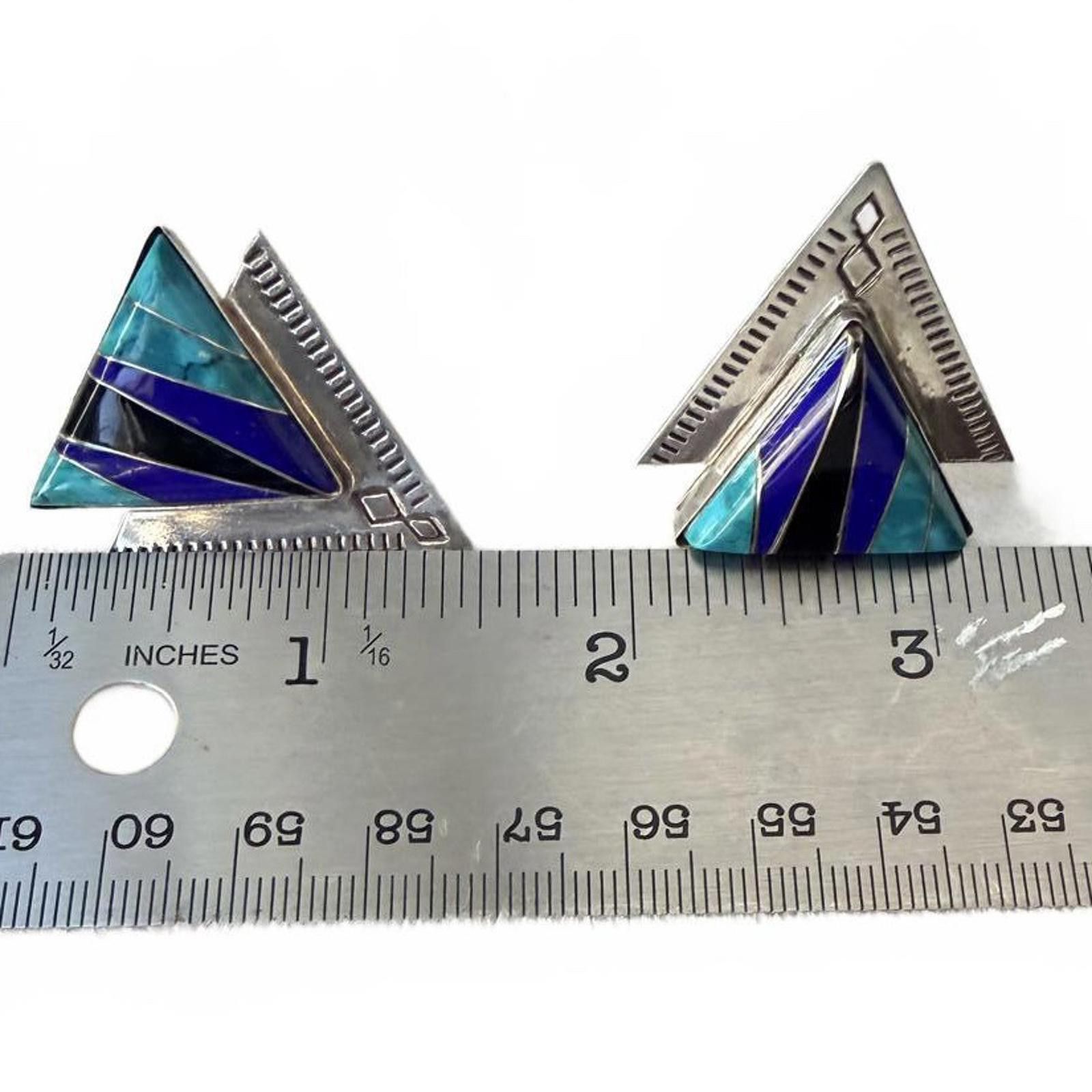 Other Sterling Inlay Triangle Earrings Lapis Turquoise SW Size ONE SIZE - 6 Thumbnail