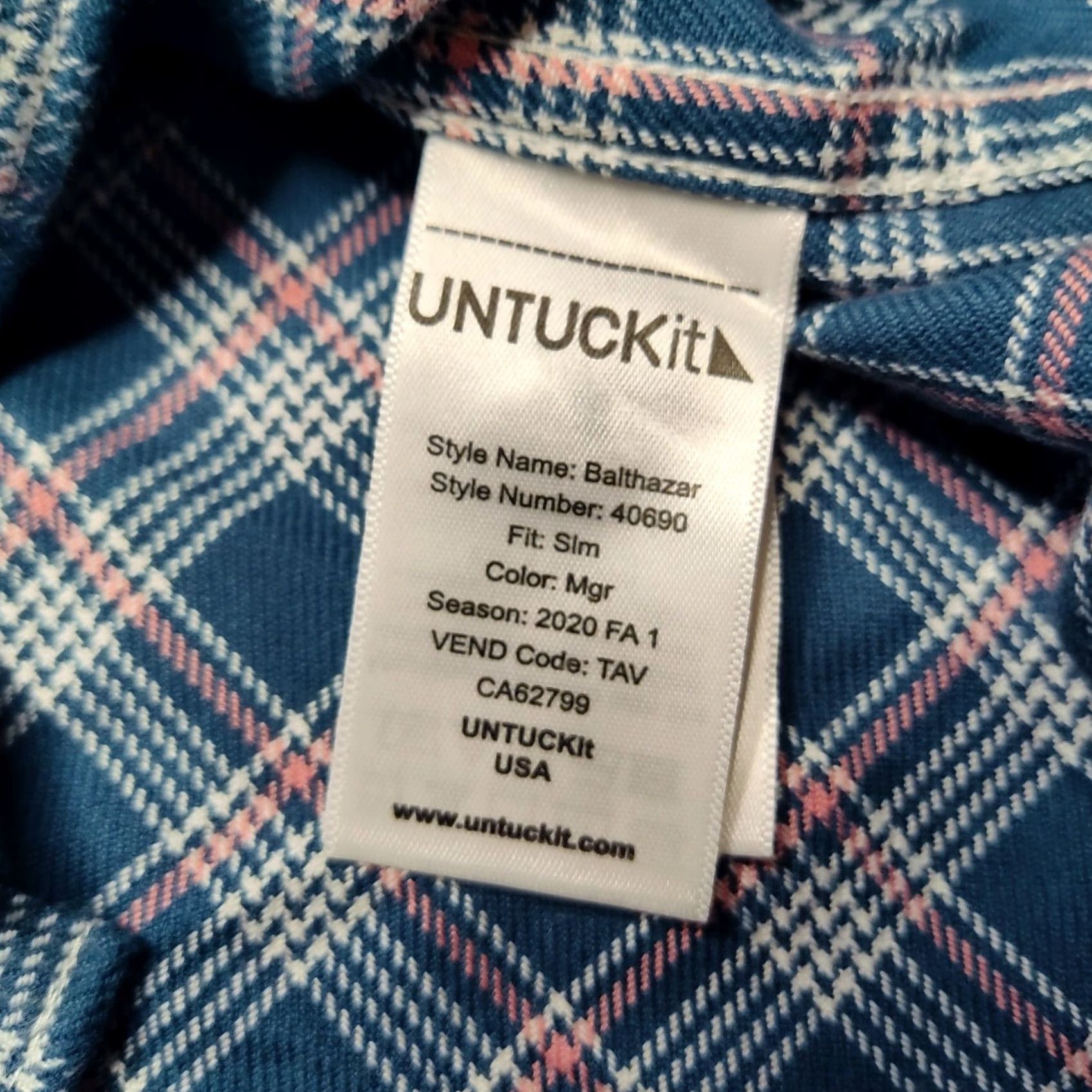 UNTUCKit UNTUCKit Balthazar Men L Blue Plaid Slim Fit Cotton Flannel Shirt Size US L / EU 52-54 / 3 - 4 Thumbnail