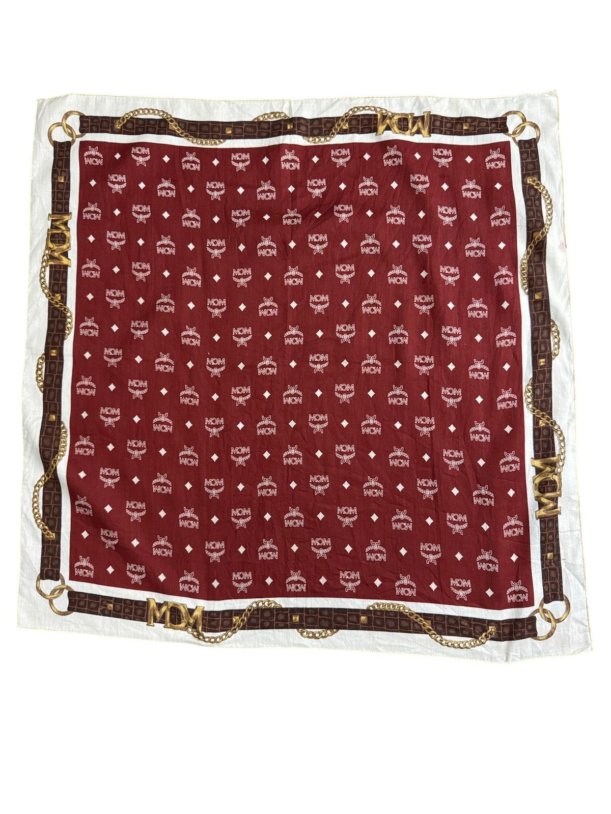 MCM Vintage MCM Bandana Scarf Bordeaux Red Cream Gold Logo Size ONE SIZE - 3 Thumbnail