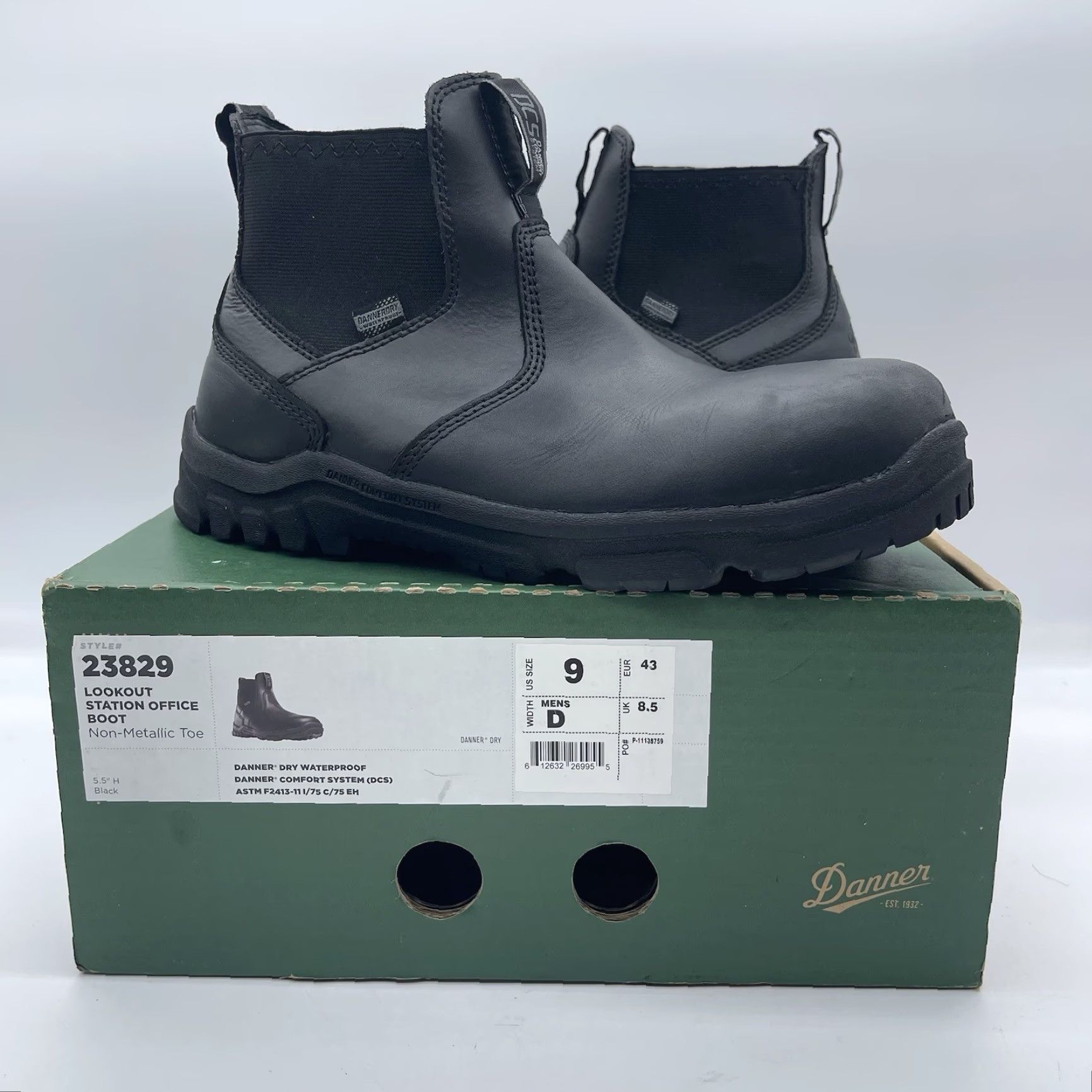 Danner Mens 9 Black Leather Lookout Station Office Steel Toe Military Boots Work Danner Lookout Station Office 5.5 main image 3