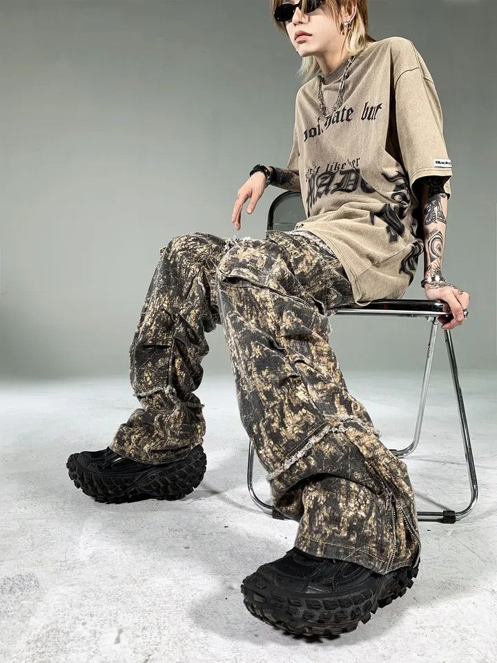 Japanese Brand Maple Leaf Cargo Pants Tassels Distressed Camouflage Jeans Size US 31 - 2 Thumbnail