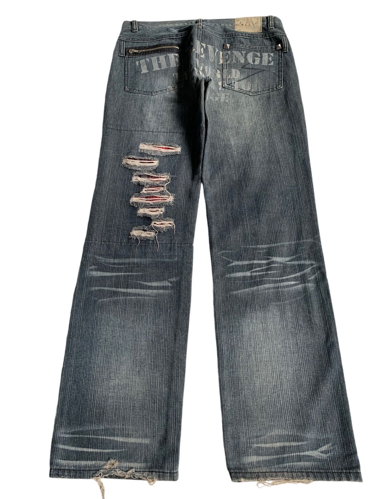 If Six Was Nine Sex Pot Revenge Skull Punk Bondage Style Distressed Denim☠️🎌 Size US 33 - 4 Thumbnail