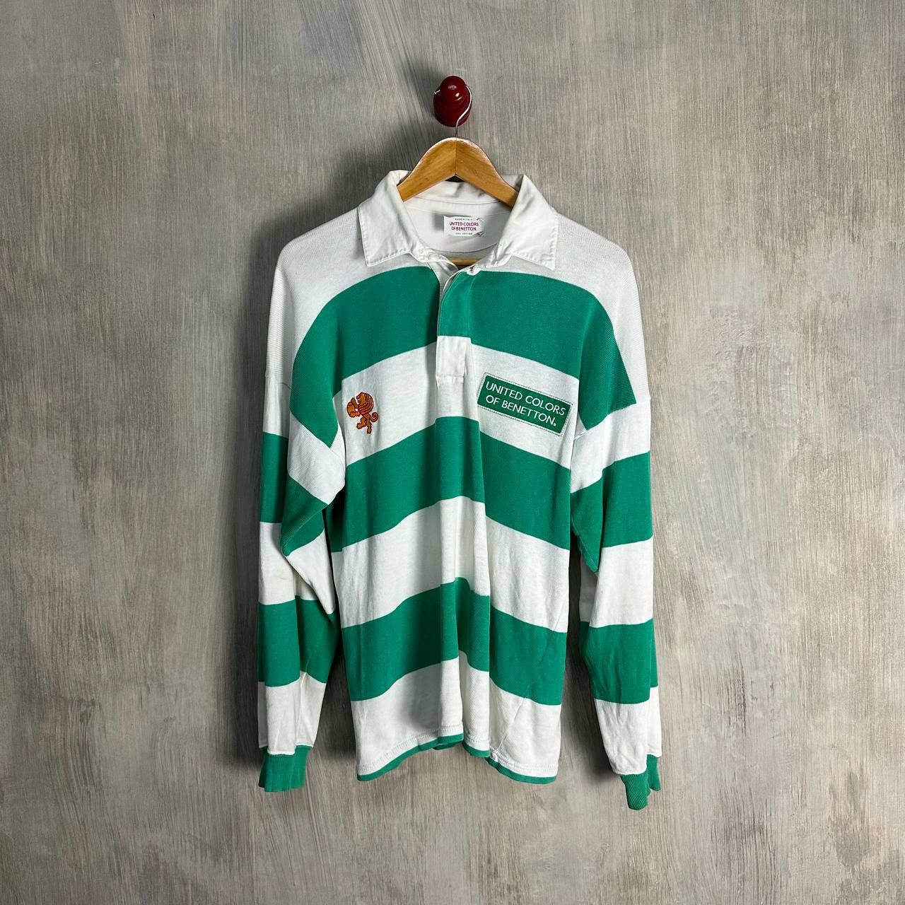 Benetton green and white best sale rugby shirt