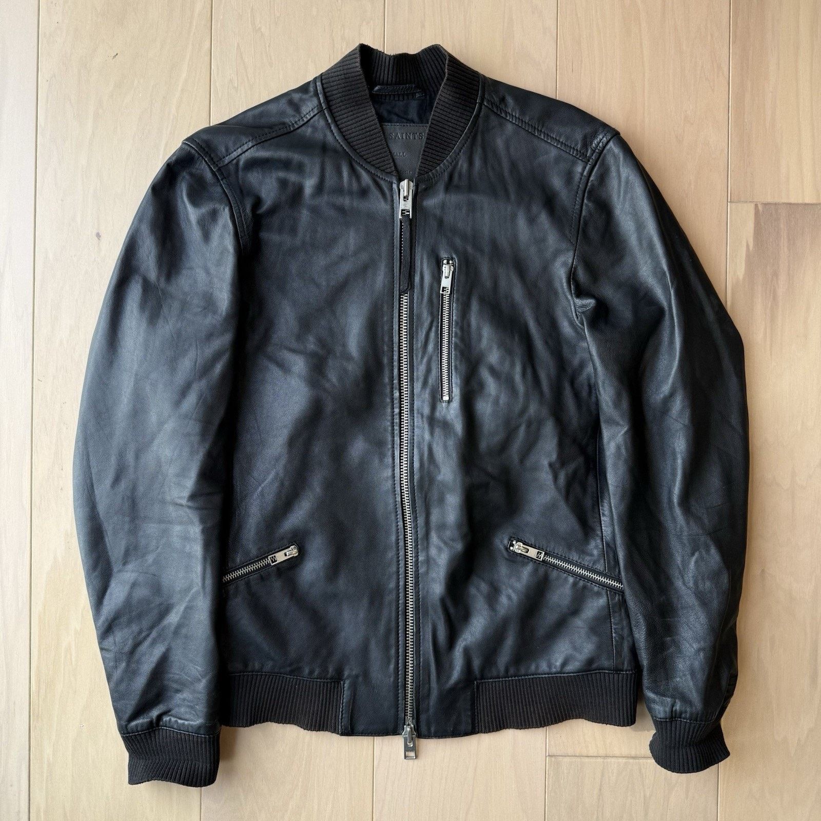 Allsaints All Saints Utility Bomber Jacket S Black Leather Full Zip Size US S / EU 44-46 / 1 - 2 Thumbnail