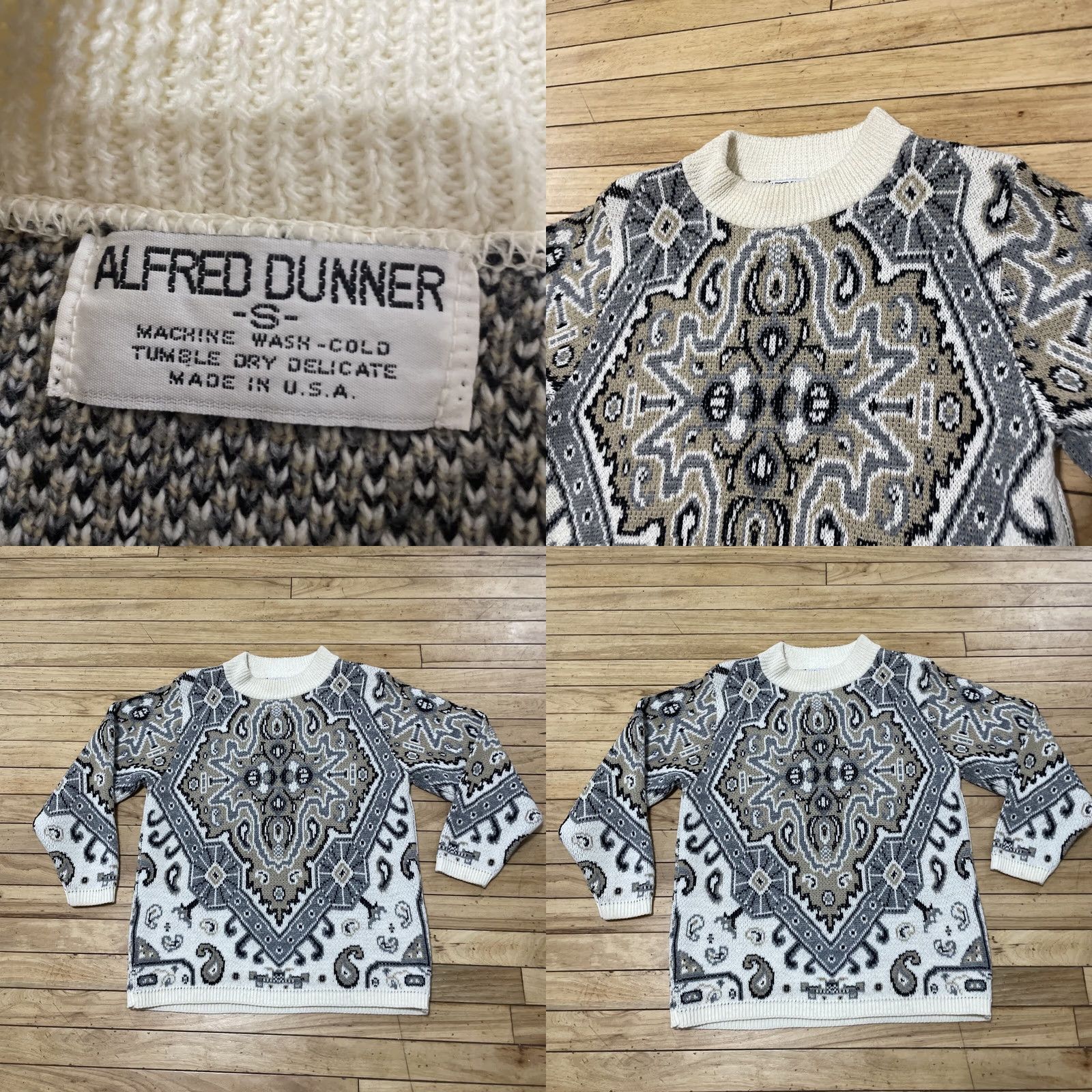 Vintage VINTAGE Alfred Dunner Sweater Women S Crew Neck Geometric Tan Cream Stretch 40" 80s 90s Pullover Raglan Sleeve Size S / US 4 / IT 40 - 9 Thumbnail
