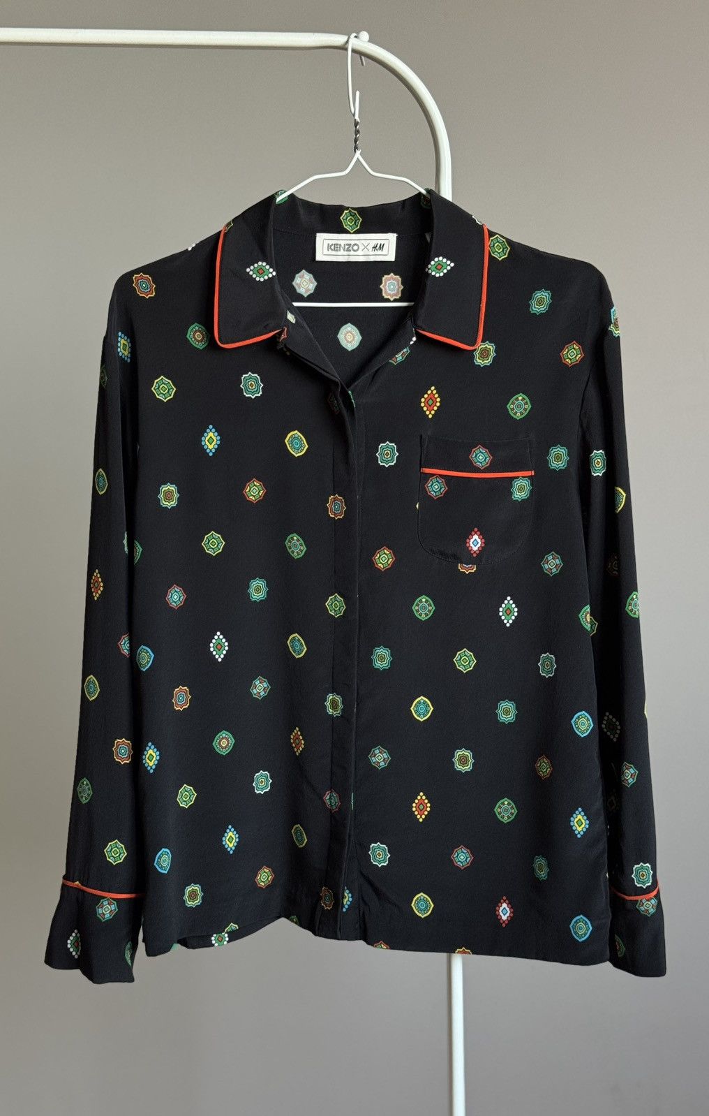 H&M × Kenzo H&M Kenzo Silk Print Pajama Button Up Shirt Black Blouse Size XS / US 0-2 / IT 36-38 - 1 Thumbnail