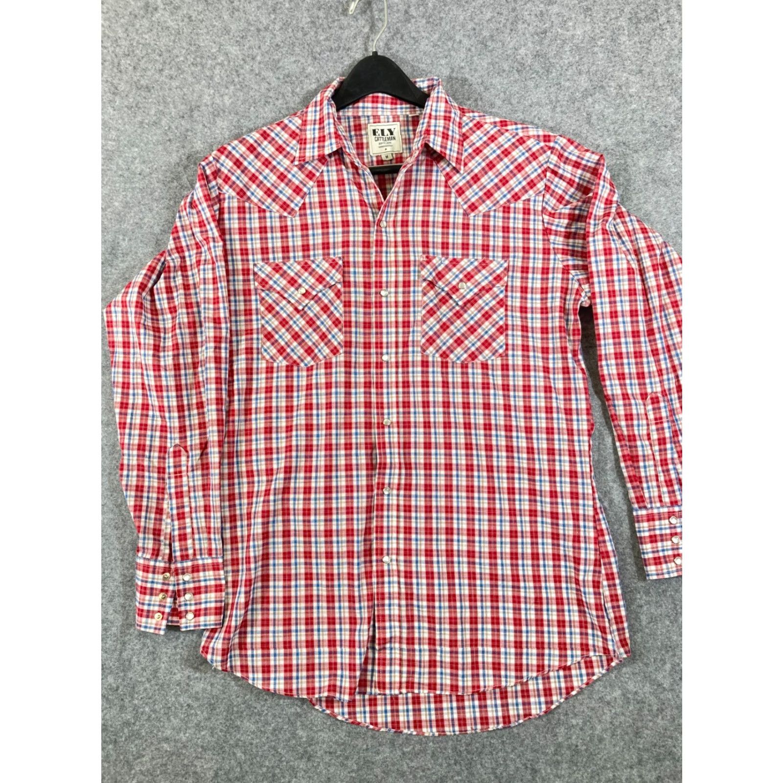 Vintage Ely Cattleman Shirt Mens M Red Blue Plaid Pearl Snap Long Sleeve Pockets Button-Up Western Cowboy Size US M / EU 48-50 / 2 - 2 Thumbnail