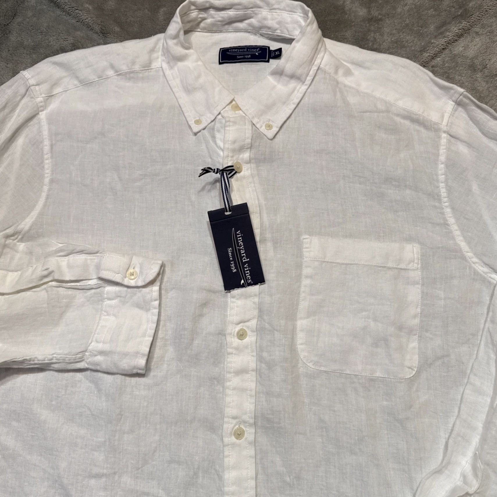 Vineyard Vines Vineyard Vines Shirt Mens XL White Surfside Solid Linen Beach Button-Down Long Sleeve Collared Beach Theme Casual Travel Regular. Size US XL / EU 56 / 4 - 2 Thumbnail