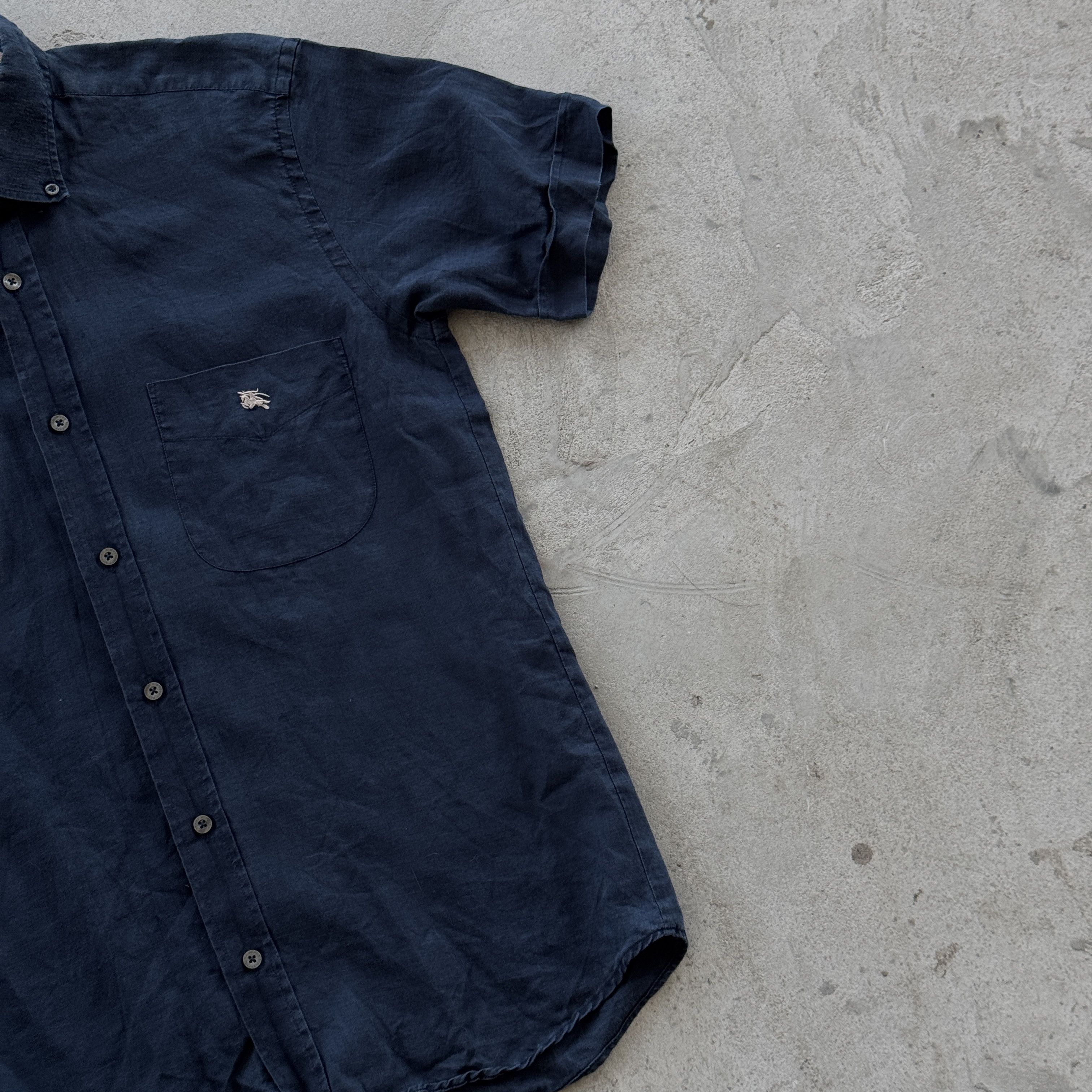 Burberry Burberry London Mens Short Sleeve Linen Shirt Navy Size M Size US M / EU 48-50 / 2 - 2 Thumbnail