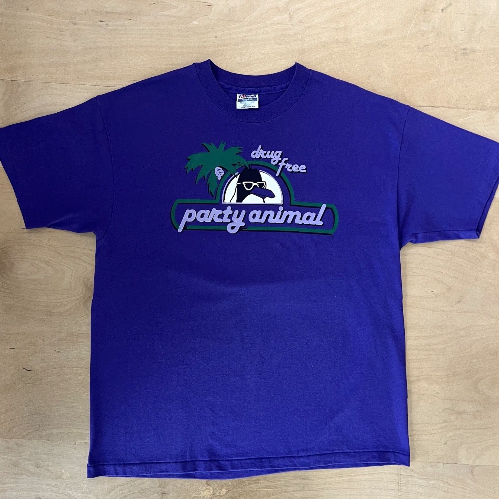Vintage VINTAGE Drug Free Shirt XL Purple 90s Party AnimalFunny Penguin Art Glam Shirt Mens 90s USA Graphic Print Cotton Knit Short Sleeve Crew Neck Vintage Size US XL / EU 56 / 4 - 2 Thumbnail