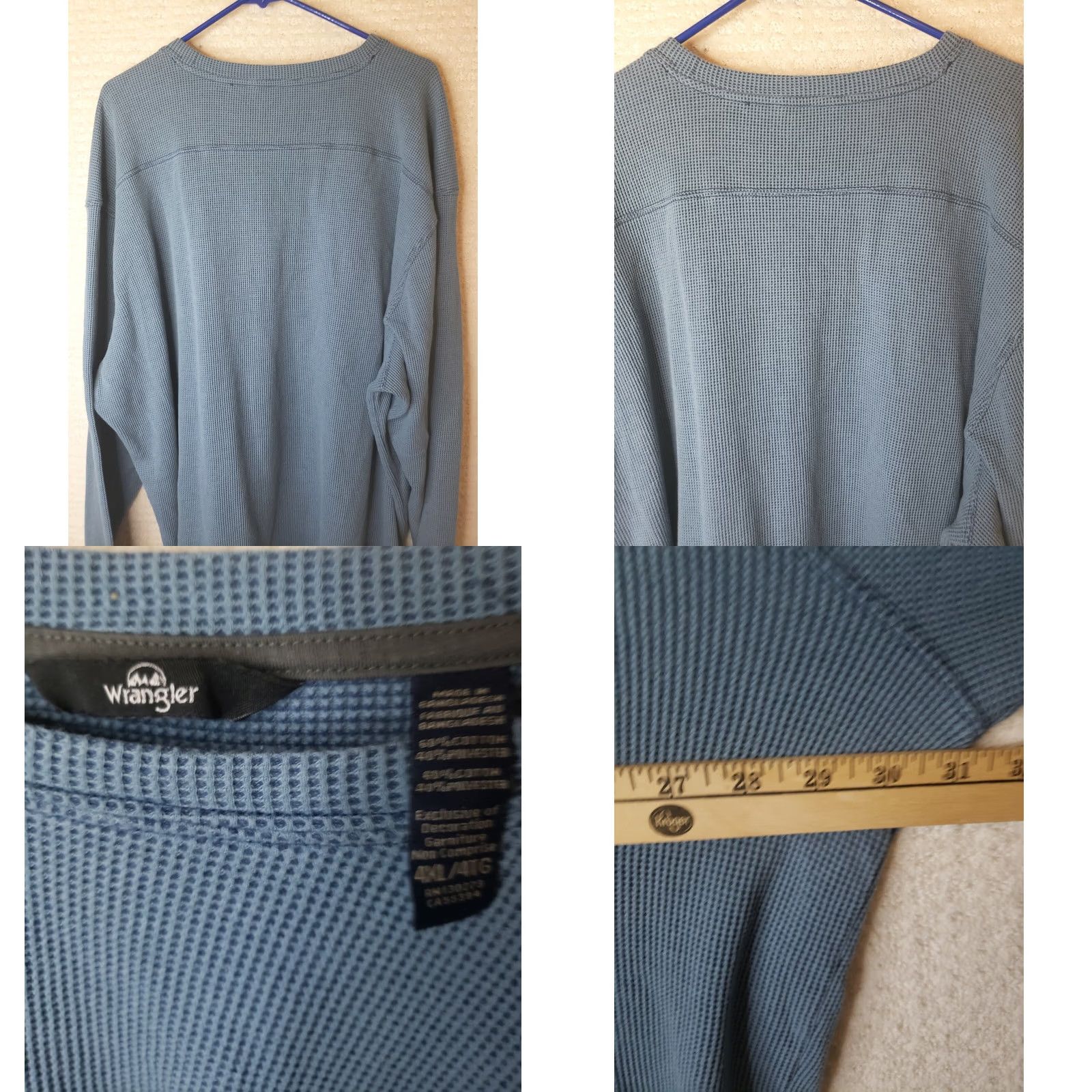 Wrangler Wrangler Mens 4XL Blue Long Sleeve Crew Neck Thermal Waffle Knit Shirt Pullover Size US XXL / EU 58 / 5 - 8 Thumbnail