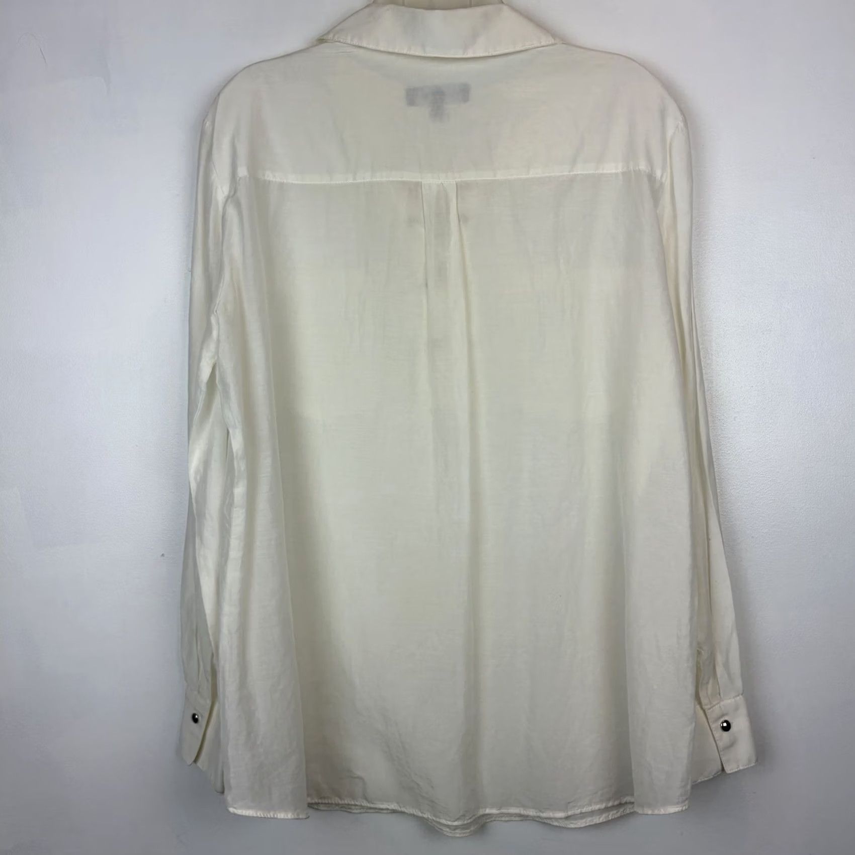 Vintage White Cottage Coastal Beach Lace Up Sheer Poet Button Shirt Women 10 Size L / US 10 / IT 46 - 2 Thumbnail