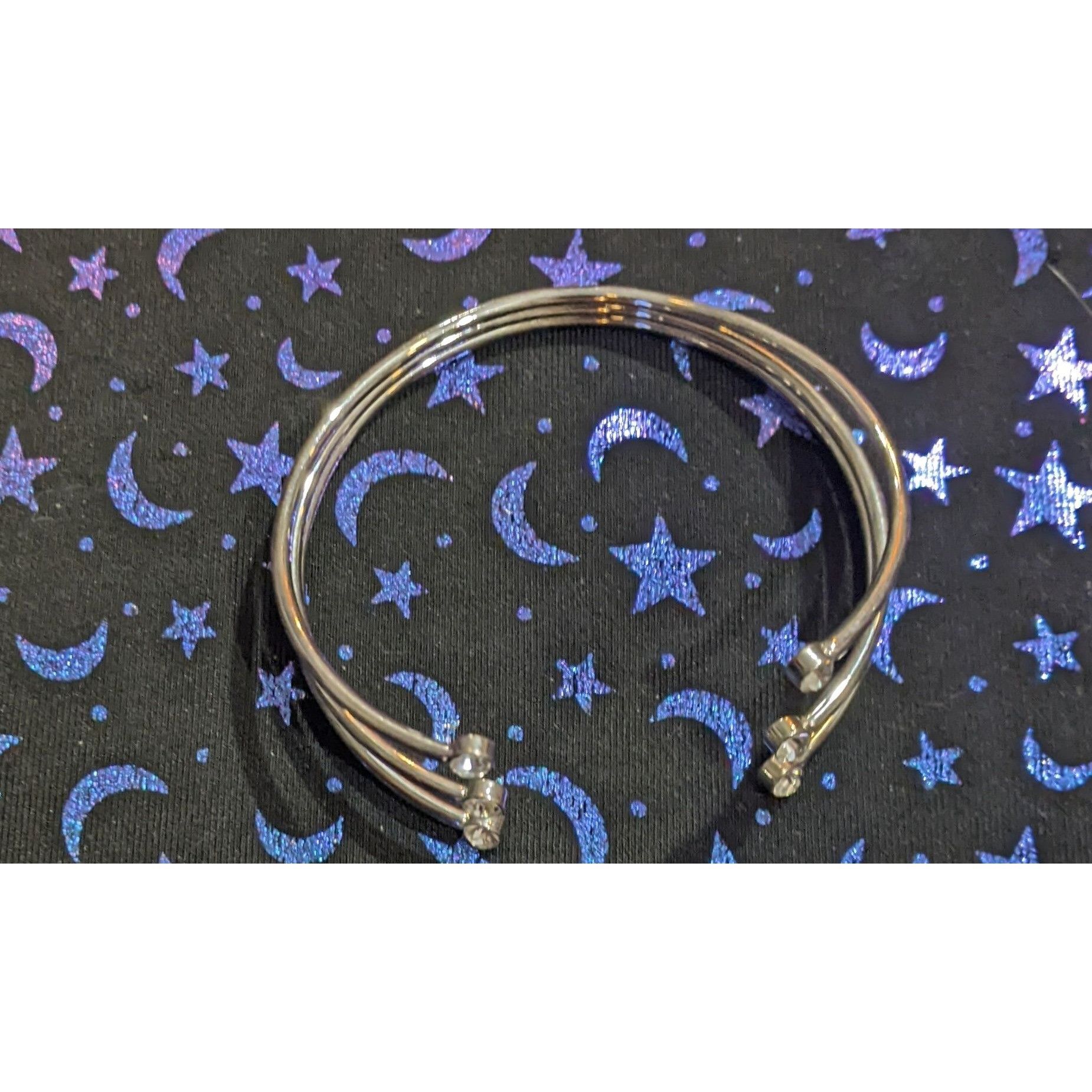 Other Silver Rhinestone Open Cuff Bangle Bracelet Size ONE SIZE - 5 Thumbnail