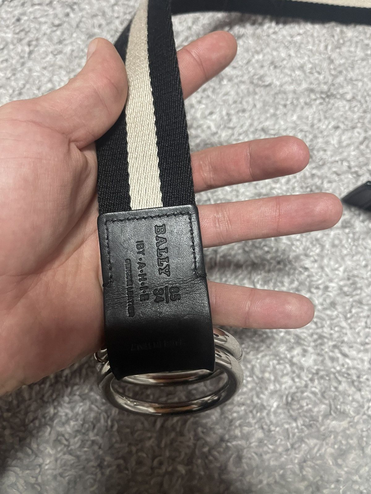 Bally Bally Luxury Size 34 Black White Fabric Double Ring Belt Size 34 - 6 Thumbnail