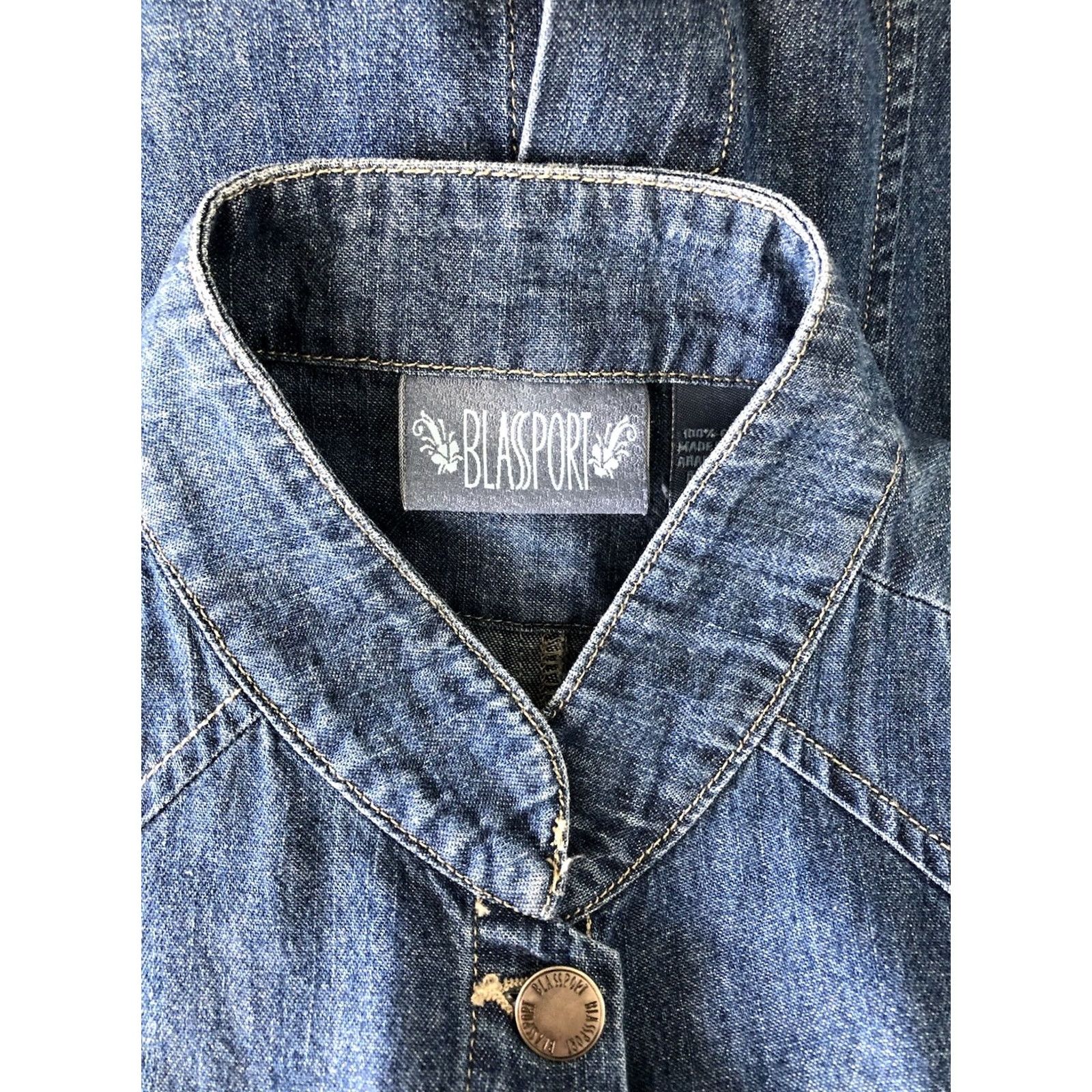 Denime Vintage Sleeveless Jean Vest Top S Button Denim Band Collar Pocket Retro 90s Y2K Size S / US 4 / IT 40 - 5 Thumbnail