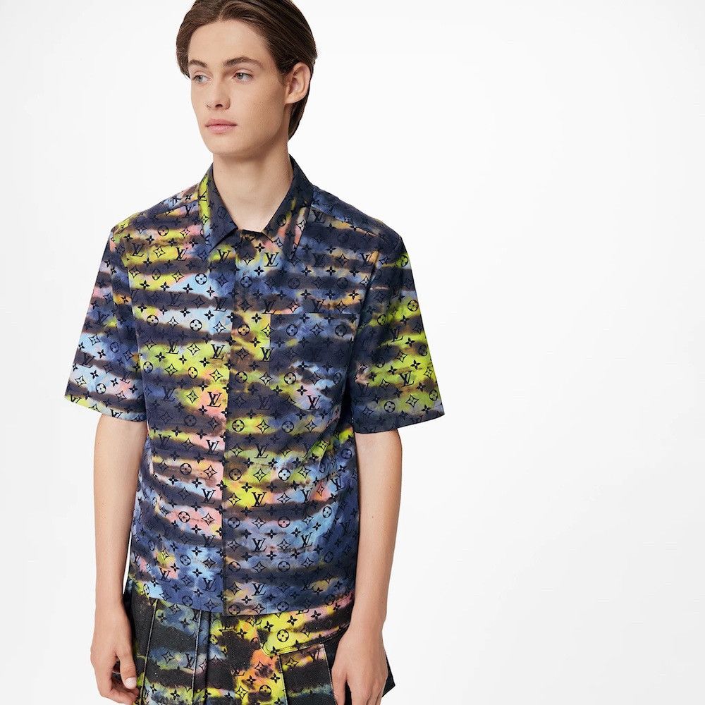 image of Louis Vuitton Zipped Monogram Tie-Dye Shirt Size M in Blue, Men's