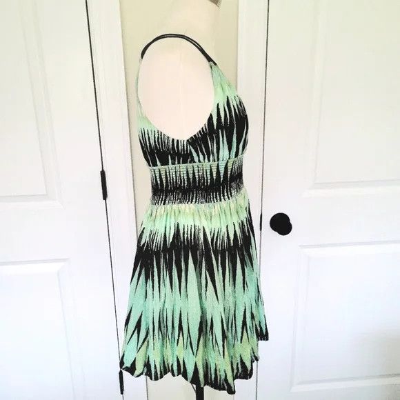 Free People Indian Summer Green/Black Smocked Waist Printed Dress Size S / US 4 / IT 40 - 10 Thumbnail