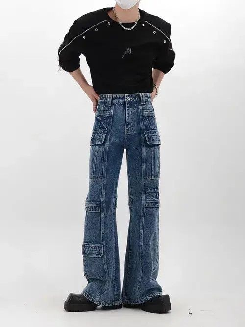 Micro-flare jeans with retro unique pockets