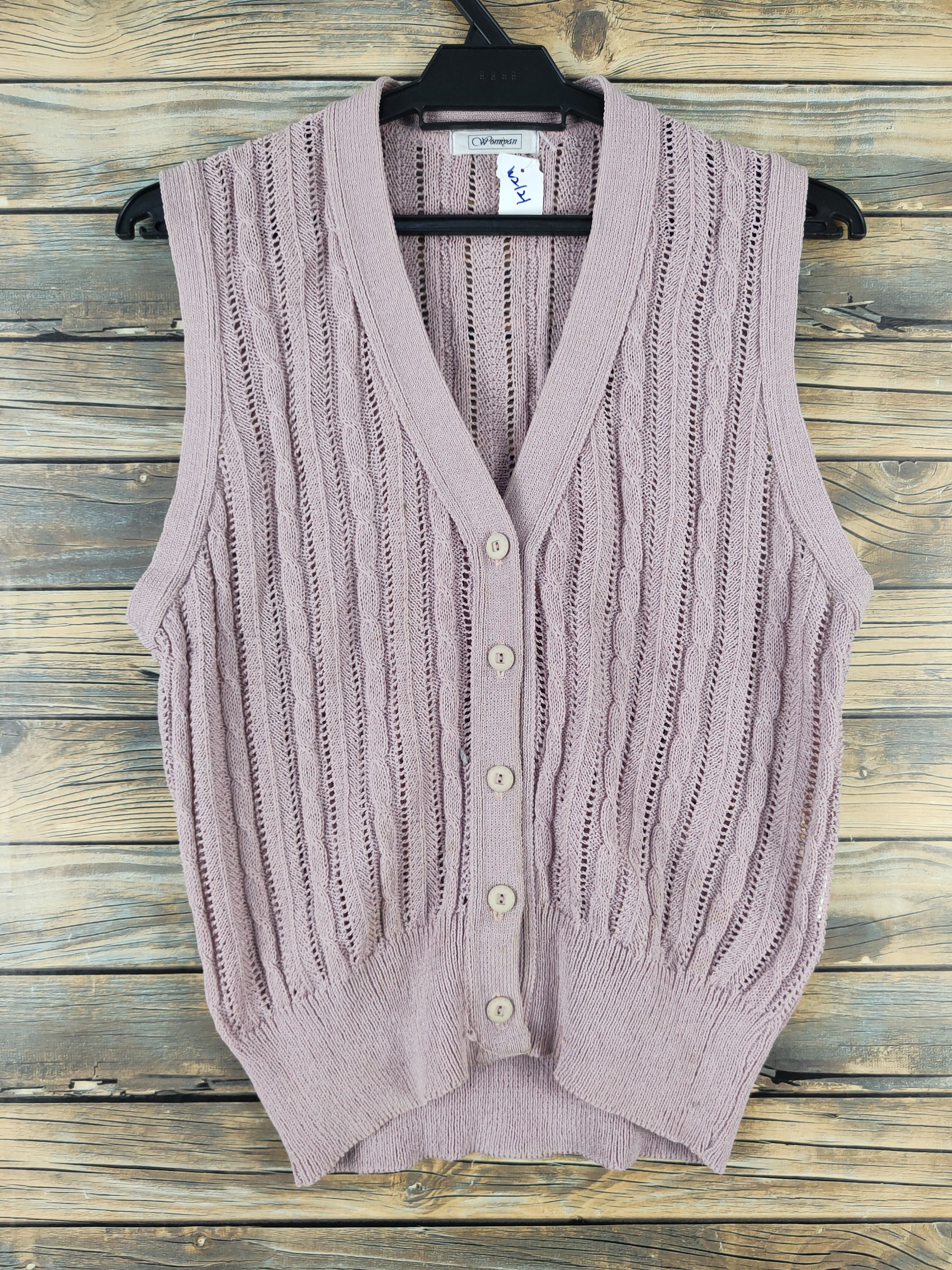 Homespun Knitwear Womiyan Pink Crochet Knitwear Vests #W2121 Size S / US 4 / IT 40 - 1 Thumbnail