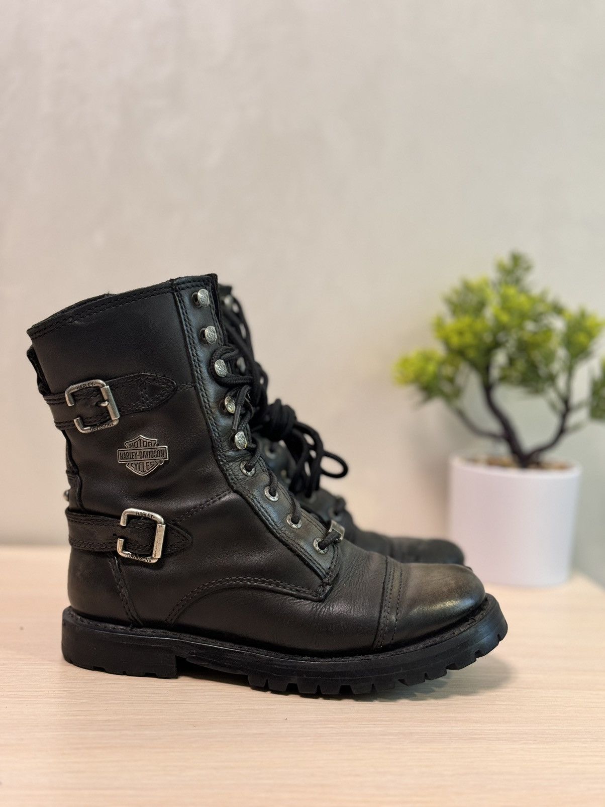 Vintage × Western Rise 90s Vintage Leather Cowboy Boots HARLEY DAVIDSON USA Size US 7 / IT 37 - 3 Thumbnail