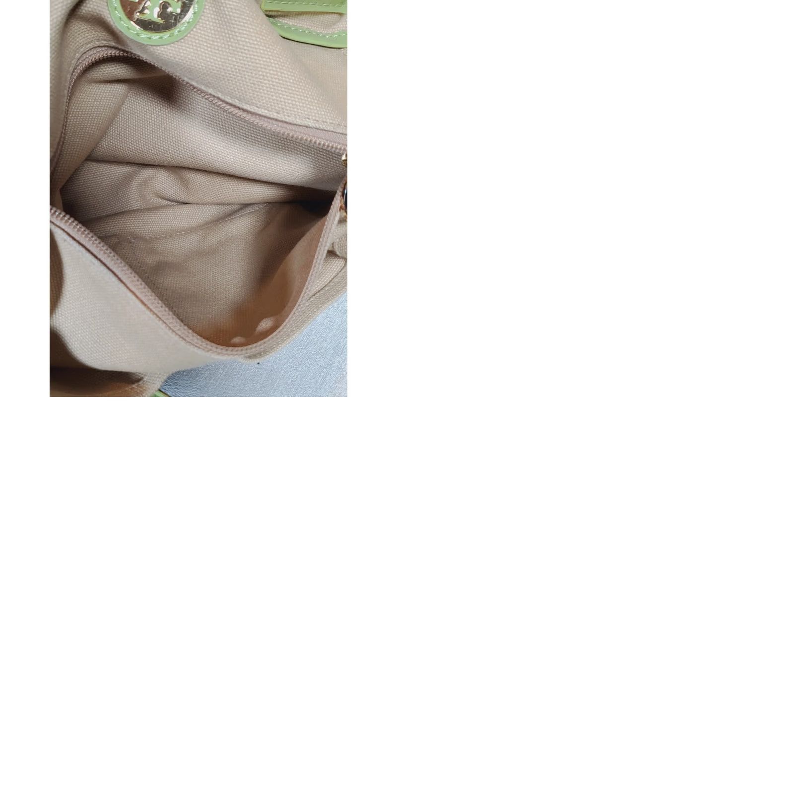 Tory Burch Tory Burch Ella Tote Bag Large Light Beige Canvas Sage Green Patent Leather Expandable Size ONE SIZE - 9 Thumbnail