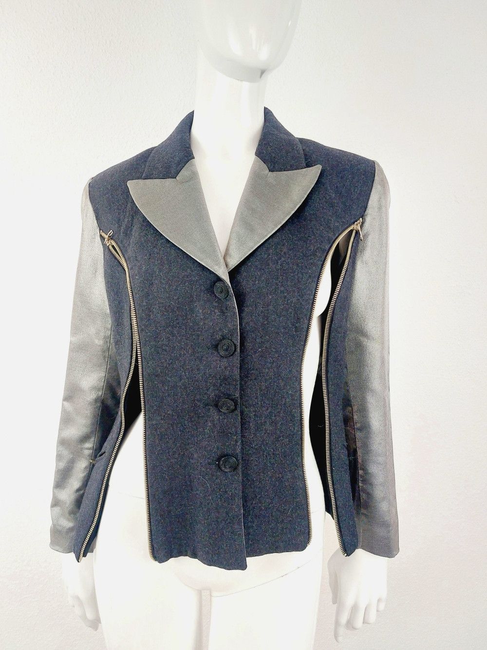 plein sud Plein Sud Faycal Amor Bust Silver Zip Zipper Wool Jacket Size M / US 6-8 / IT 42-44 - 2 Thumbnail