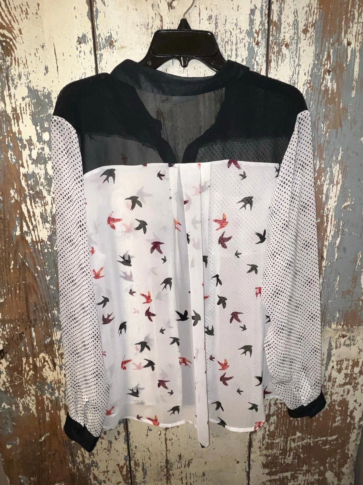 Designer Jaclyn Smith Sheer bird and dot pocket button down shirt XXL Size XXL / US 16-18 / IT 52-54 - 8 Thumbnail