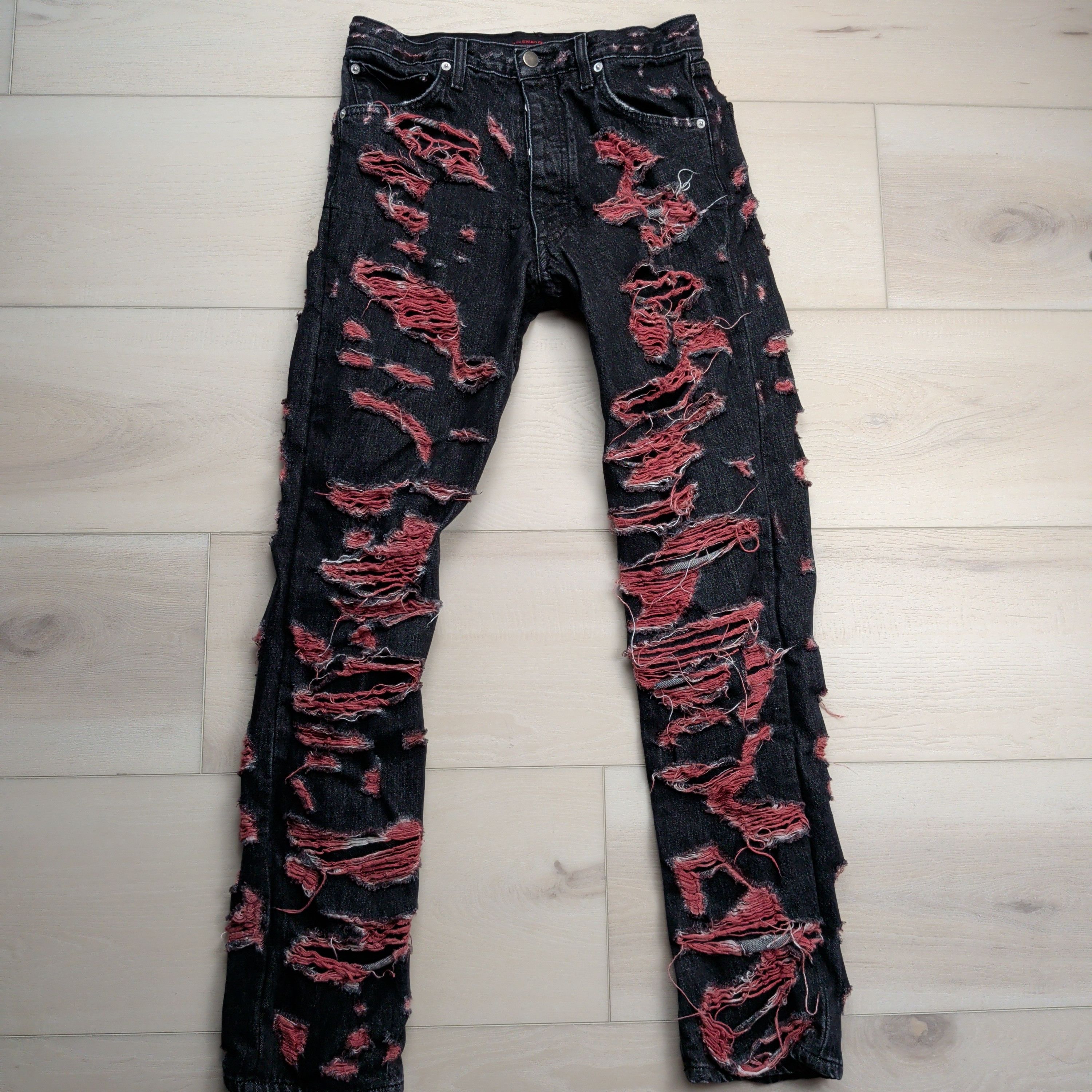 Siberia Hills Spiritual Jeans Black Red Distressing Mens 28