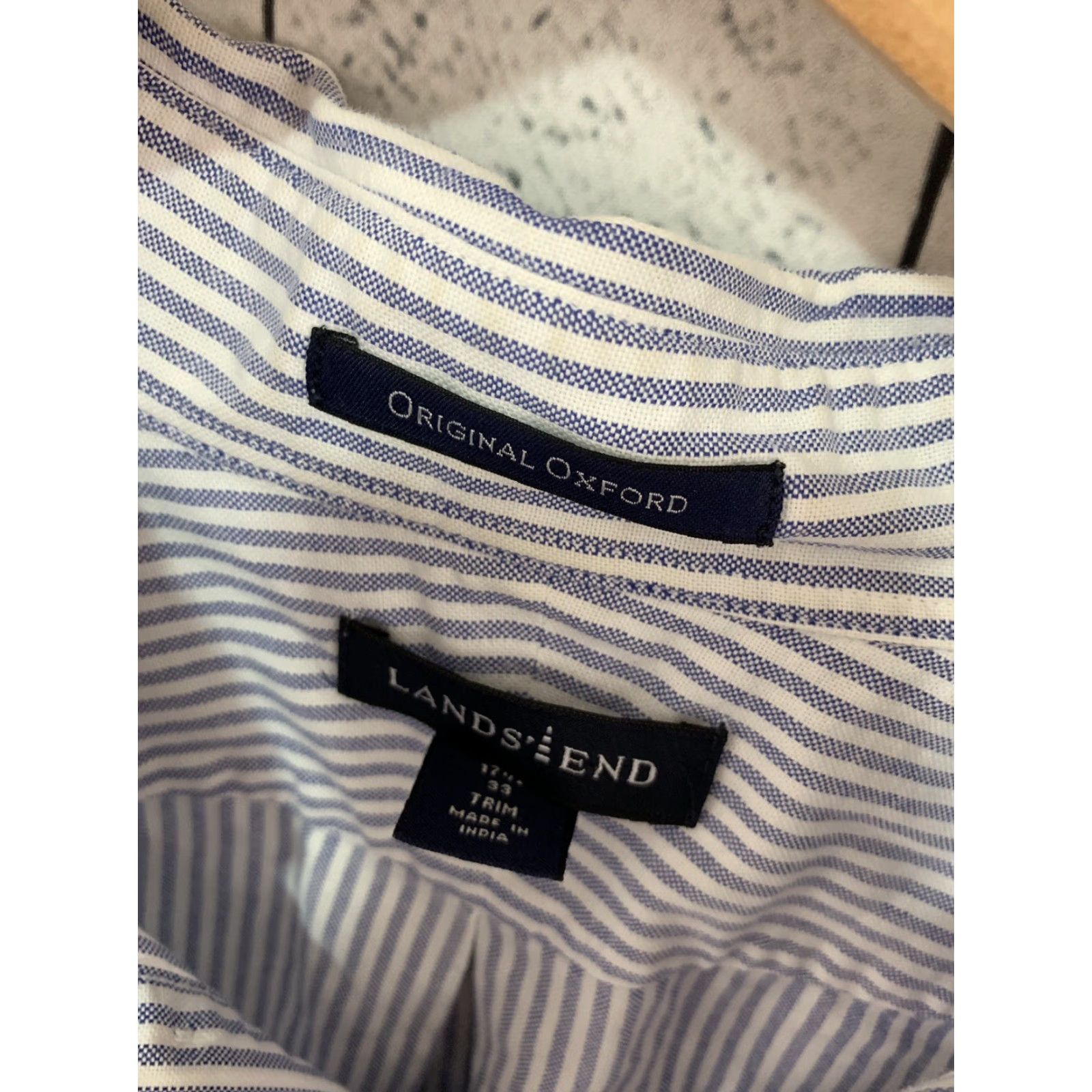 Lands' End Lands' End Trim Fit Oxford Long Sleeve Button Shirt Blue Striped Men's 17 1/2 33 Size US XL / EU 56 / 4 - 2 Thumbnail