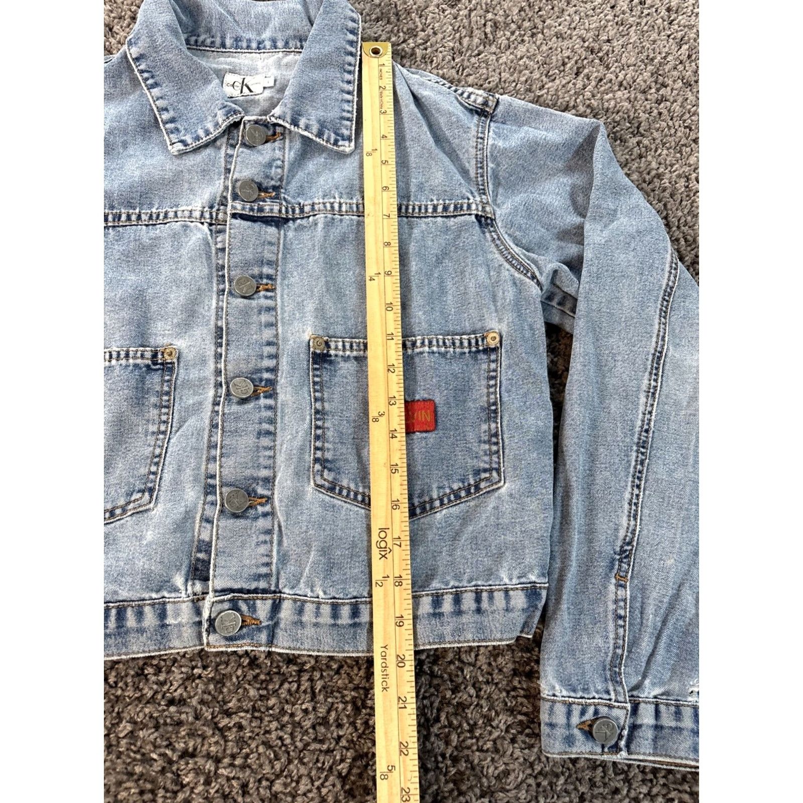 Calvin Klein VINTAGE Calvin Klein Denim Jacket Womens Large Patch Logo Light Wash Distressed Jacket Womens L Blue Logo USA Classic Men/Women? Size L / US 10 / IT 46 - 2 Thumbnail