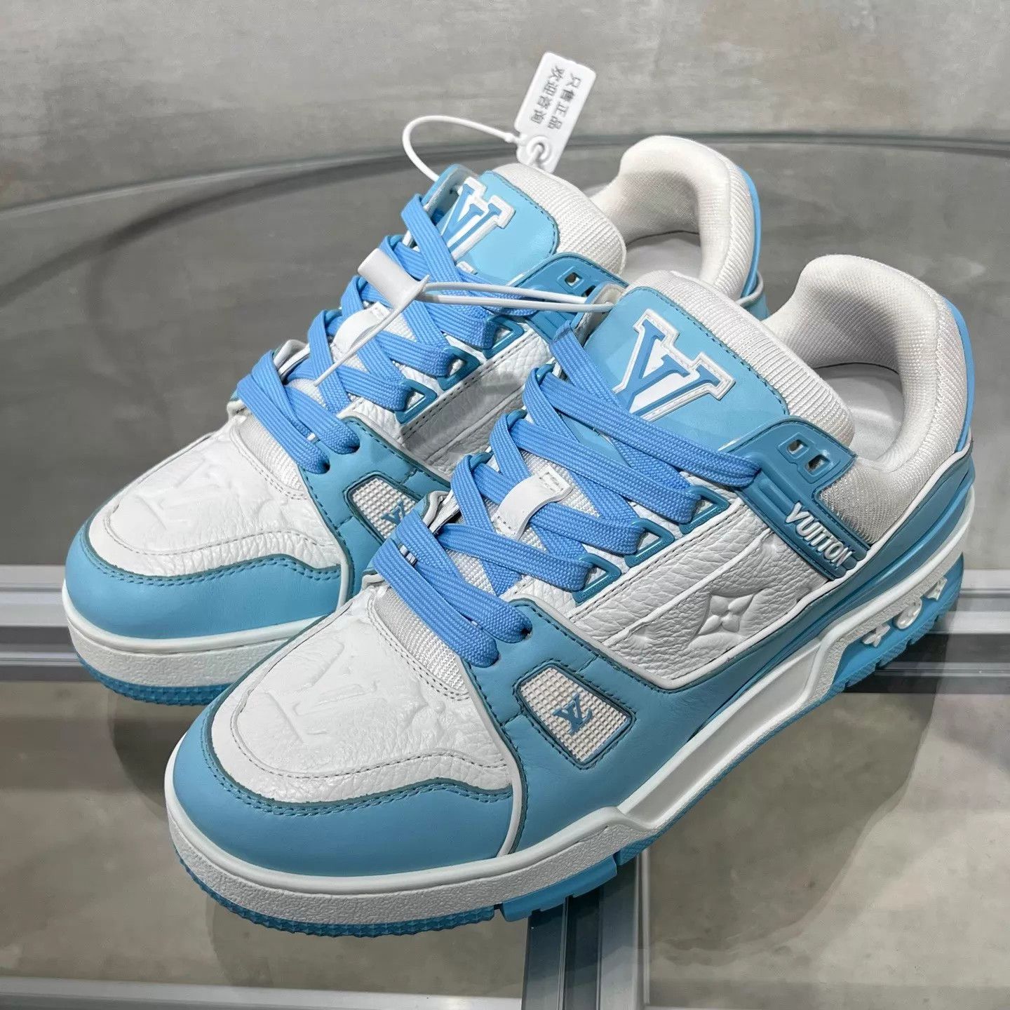 Louis Vuitton LV Trainer women's white and blue UK3 Size US 6.5 / IT 36.5 - 2 Thumbnail
