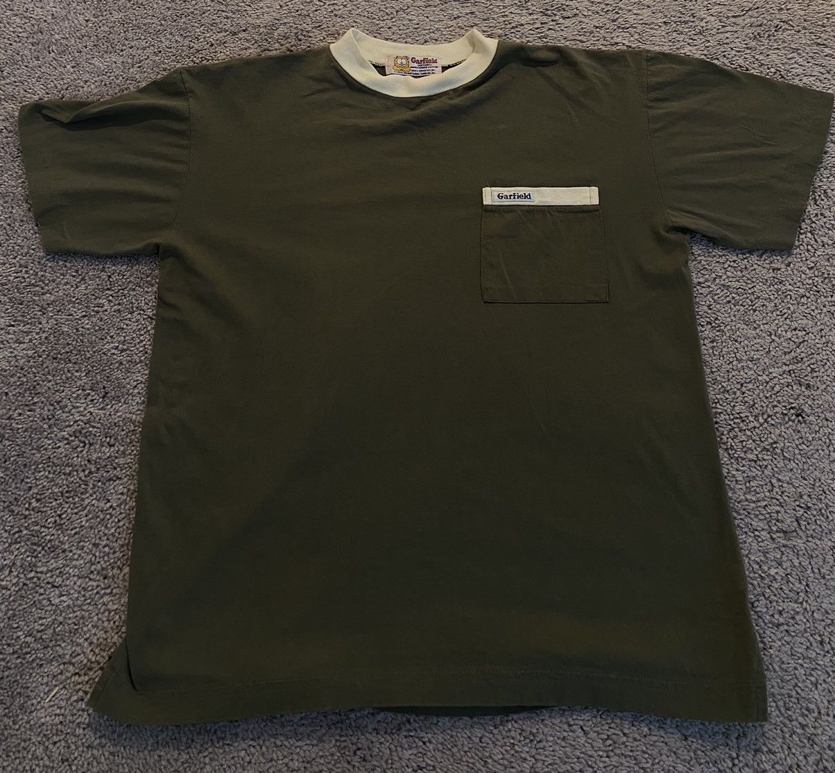 Image of Vintage 1978 Garfield Pocket Tee Olive Green Size S, Men's