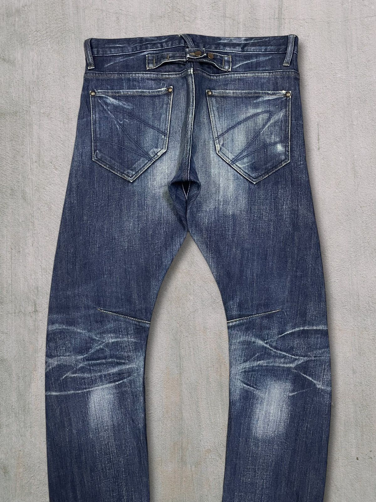 Vintage Japanese Goth Skull Blue Wash Back Buckle Slim Jeans