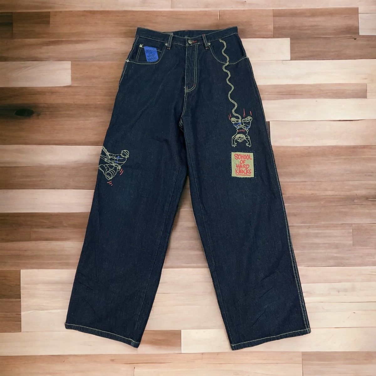 image of Jnco x Vintage Sohk School Of Hard Knocks Hip-Hop Baggy Jeans in Dark Blue, Men's (Size 32)