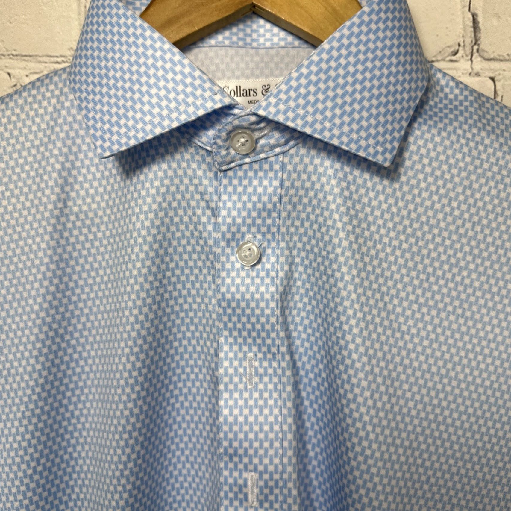 CO Collars & Co Button Down Polo Dress Shirt Mens M Vantage Blue Stretch Short Sleeve Classic Preppy Size 40R - 2 Thumbnail