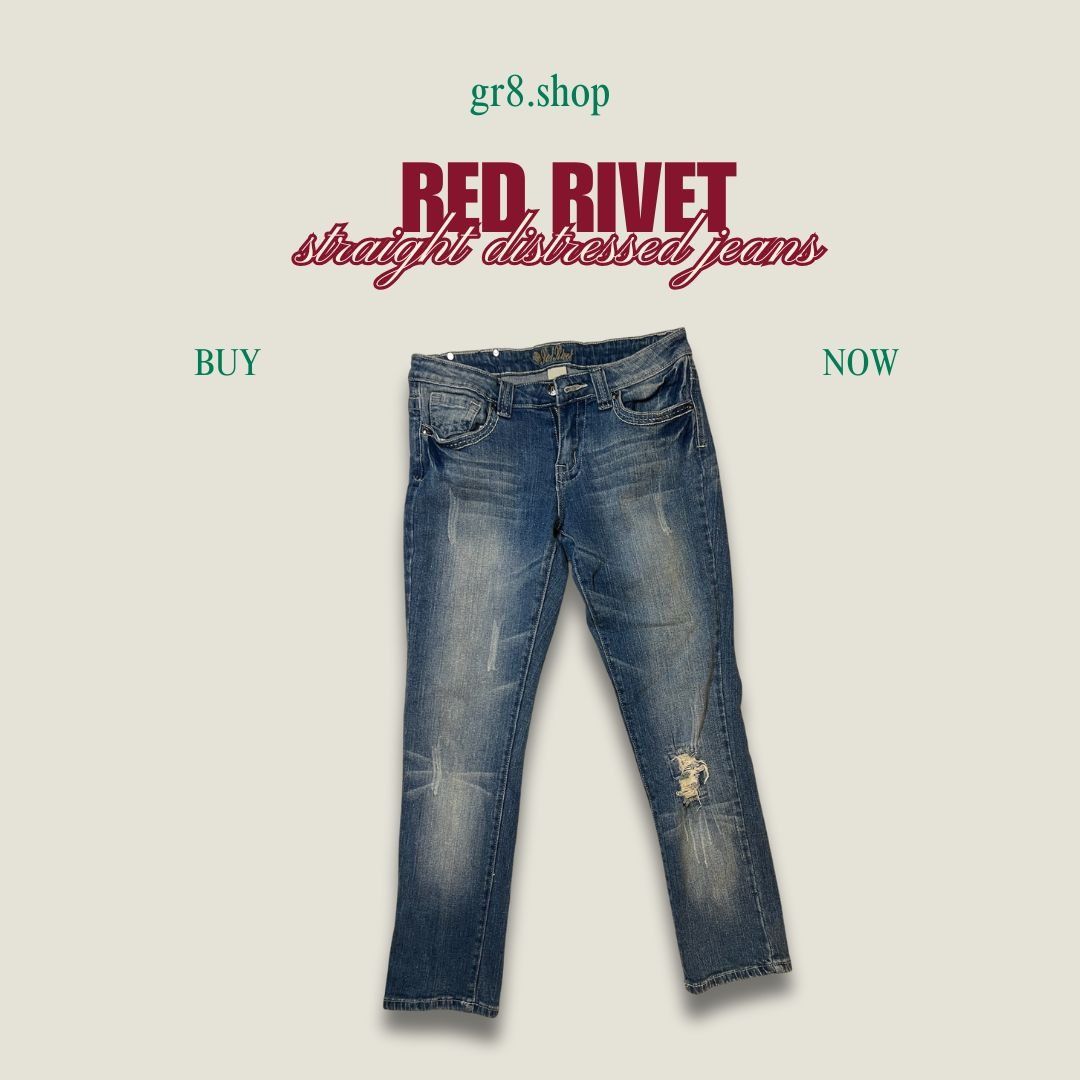 Other Red Rivet Womens Distressed Straight-Leg Jeans Size 7 Blue D Size 31" - 1 Thumbnail