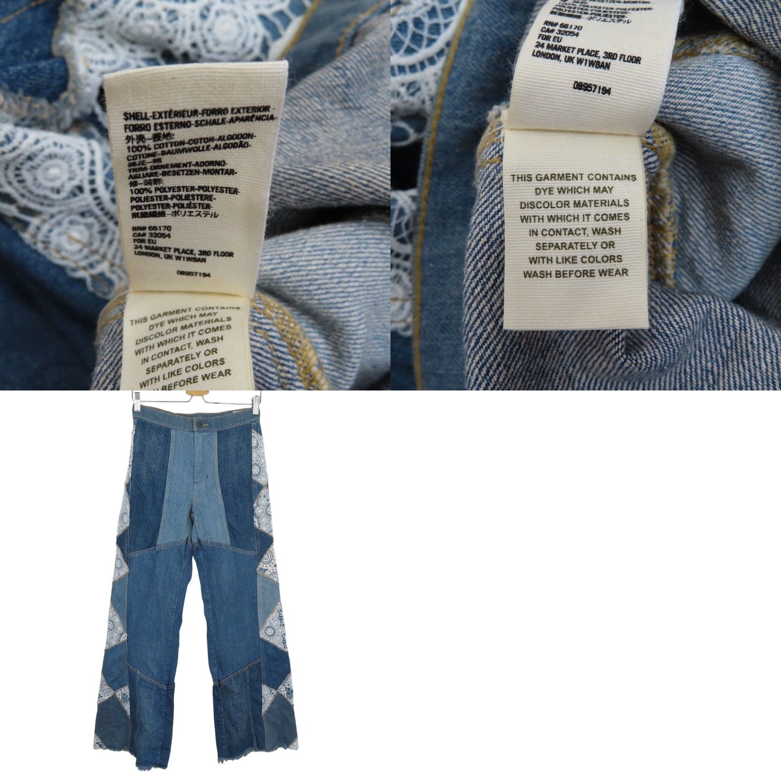 Vintage We The Free by Free People Kaleidoscope Denim Jeans Lace Patchwork Wide-Leg 25 Blue Womens NEW Size 42" / US 20 - 9 Thumbnail