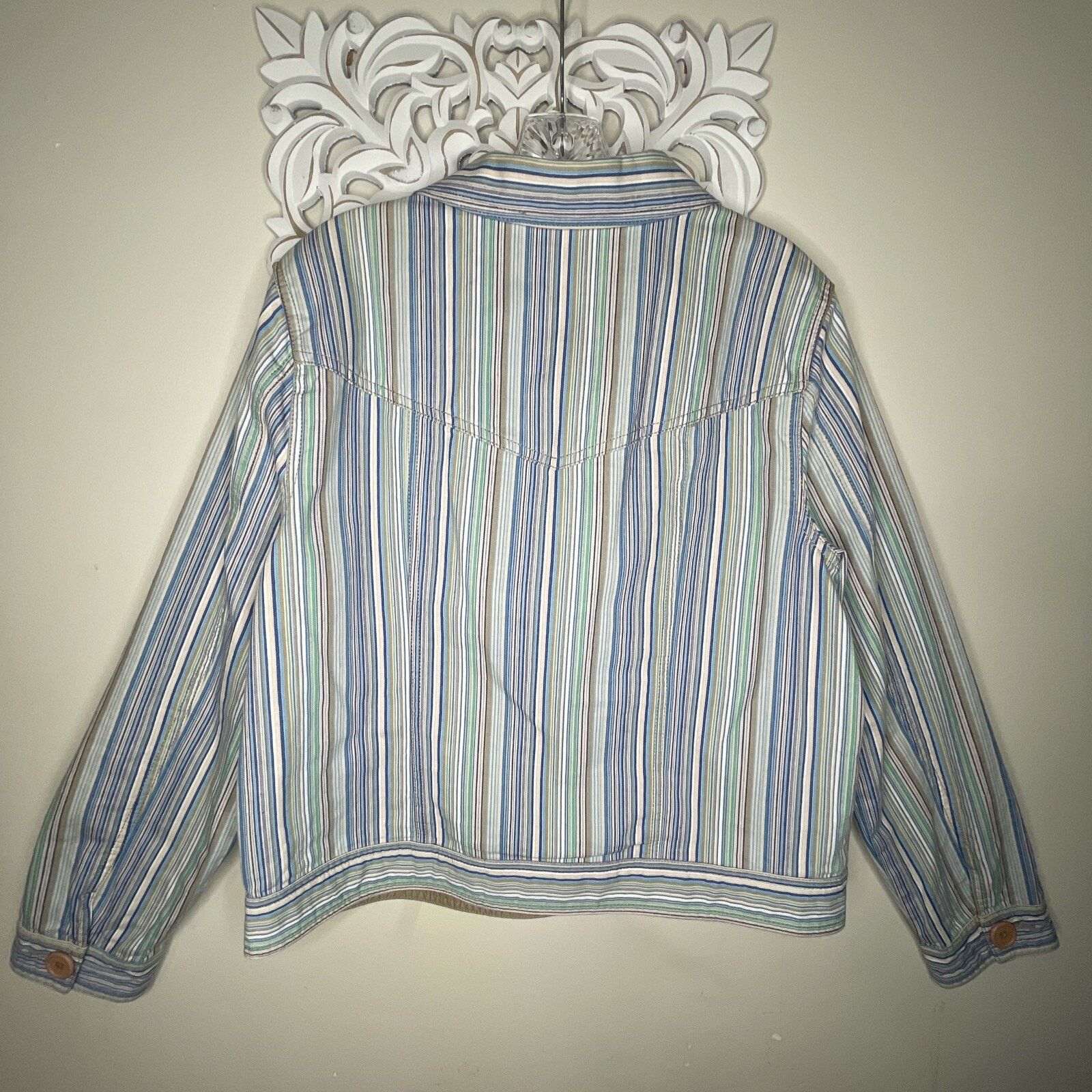 Other KIM ROGERS size L Denim Jacket BLUE GREEN Striped COTTON Size L / US 10 / IT 46 - 8 Thumbnail