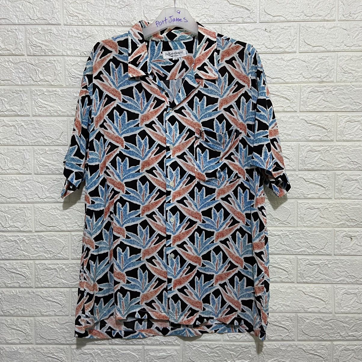 Designer × Yves Saint Laurent Rare 🔥 Yves Saint Laurent Silk Bowling Shirt Size US L / EU 52-54 / 3 - 1 Thumbnail