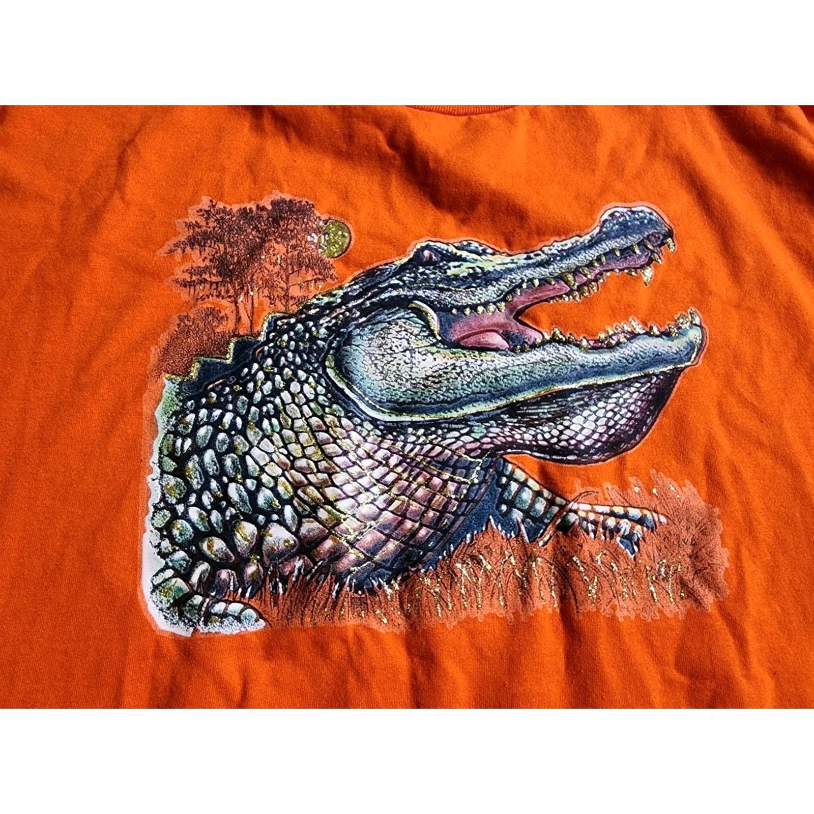 Jerzees VINTAGE Jerzees Florida Alligator Gator Glitter Graphic T Shirt Mens XL Orange 90s Beach Boys Girls? Size US XL / EU 56 / 4 - 4 Thumbnail