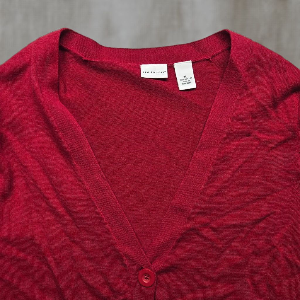 Vintage Kim Rogers Cardigan Sweater Red Solid XL Women's Knit Long Sleeve Button Front Fall Winter Vintage No Size XL / US 12-14 / IT 48-50 - 1 Thumbnail