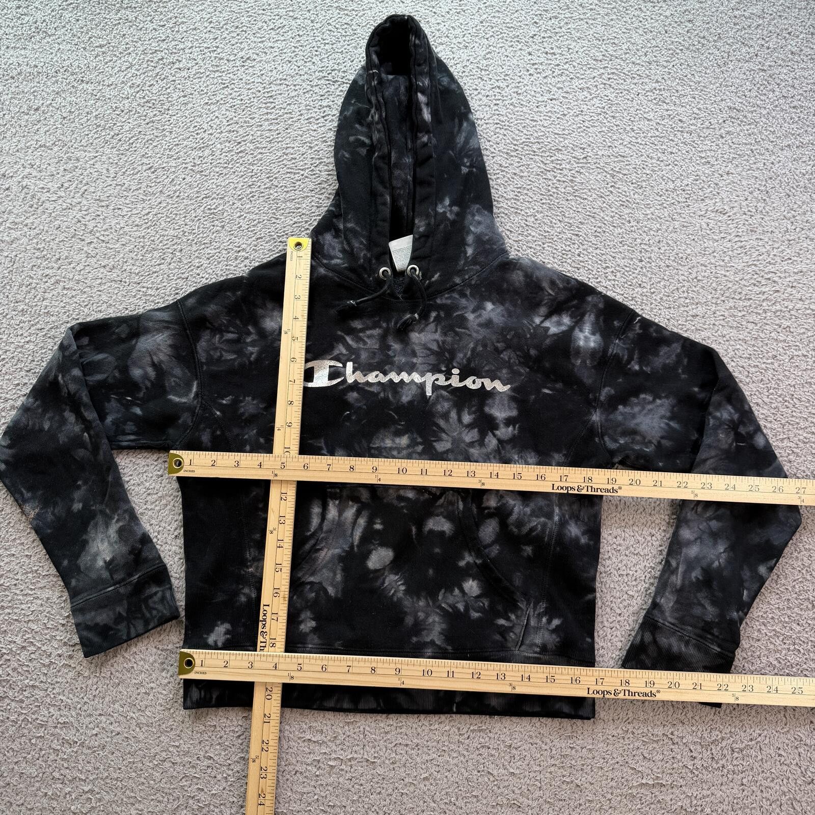 Champion Champion Women’s Black Tie Dye Cropped Hoodie Y2K Sweatshirt Size S / US 4 / IT 40 - 3 Thumbnail