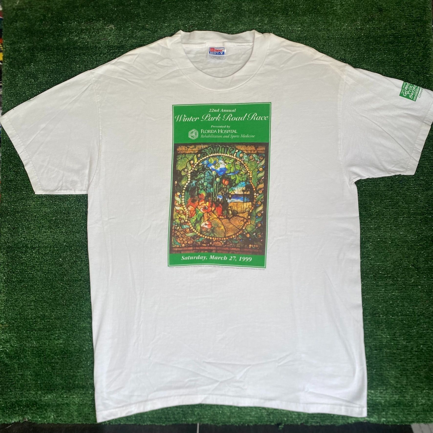 Hanes Vintage 90s Nature Art Shirt Floral Winter Park Race Tee Size US L / EU 52-54 / 3 - 1 Thumbnail