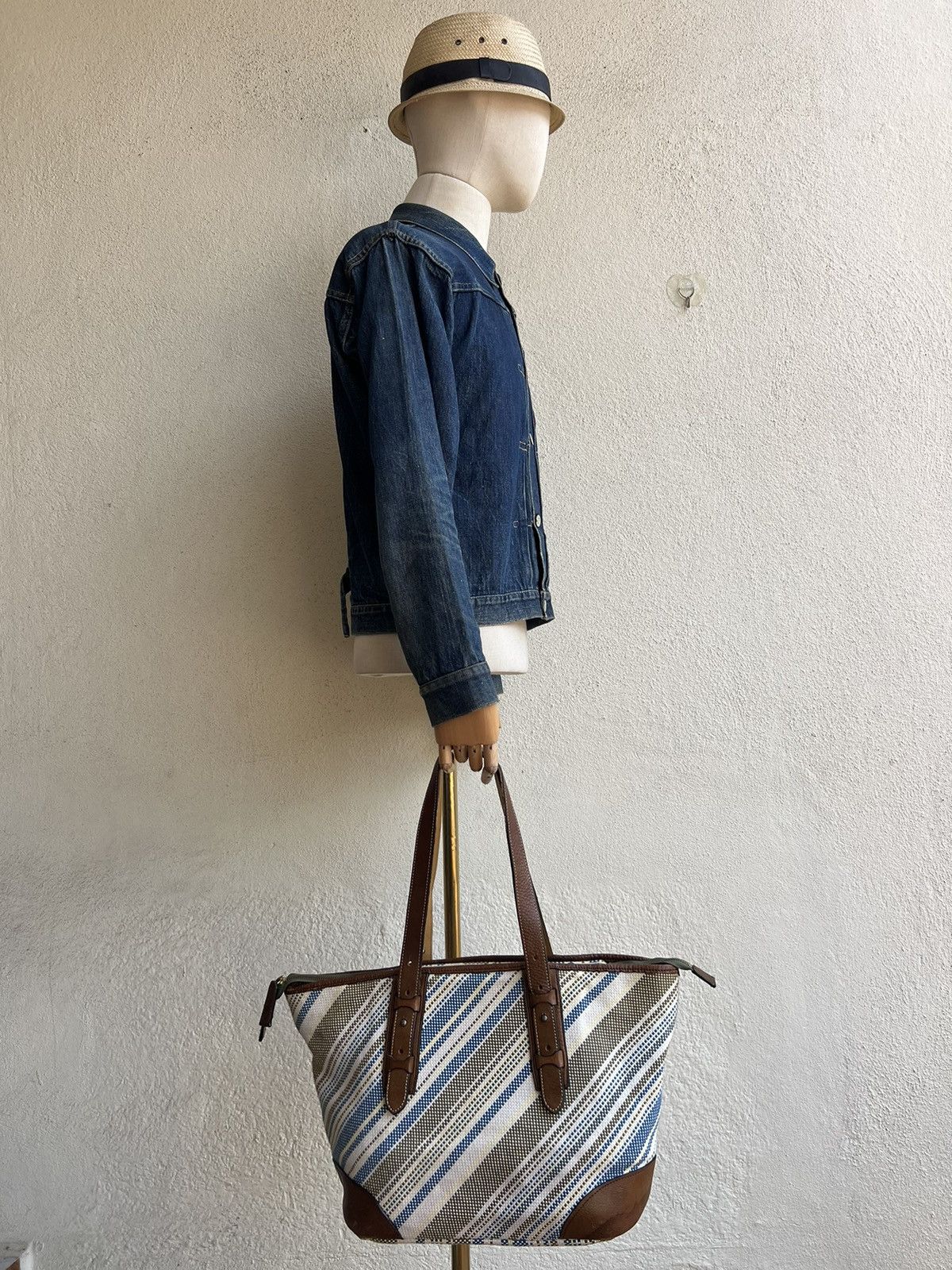 Leather Vintage Matsuemon Sail Japan Patina Leather Cotton Tote Bag Size ONE SIZE - 2 Thumbnail