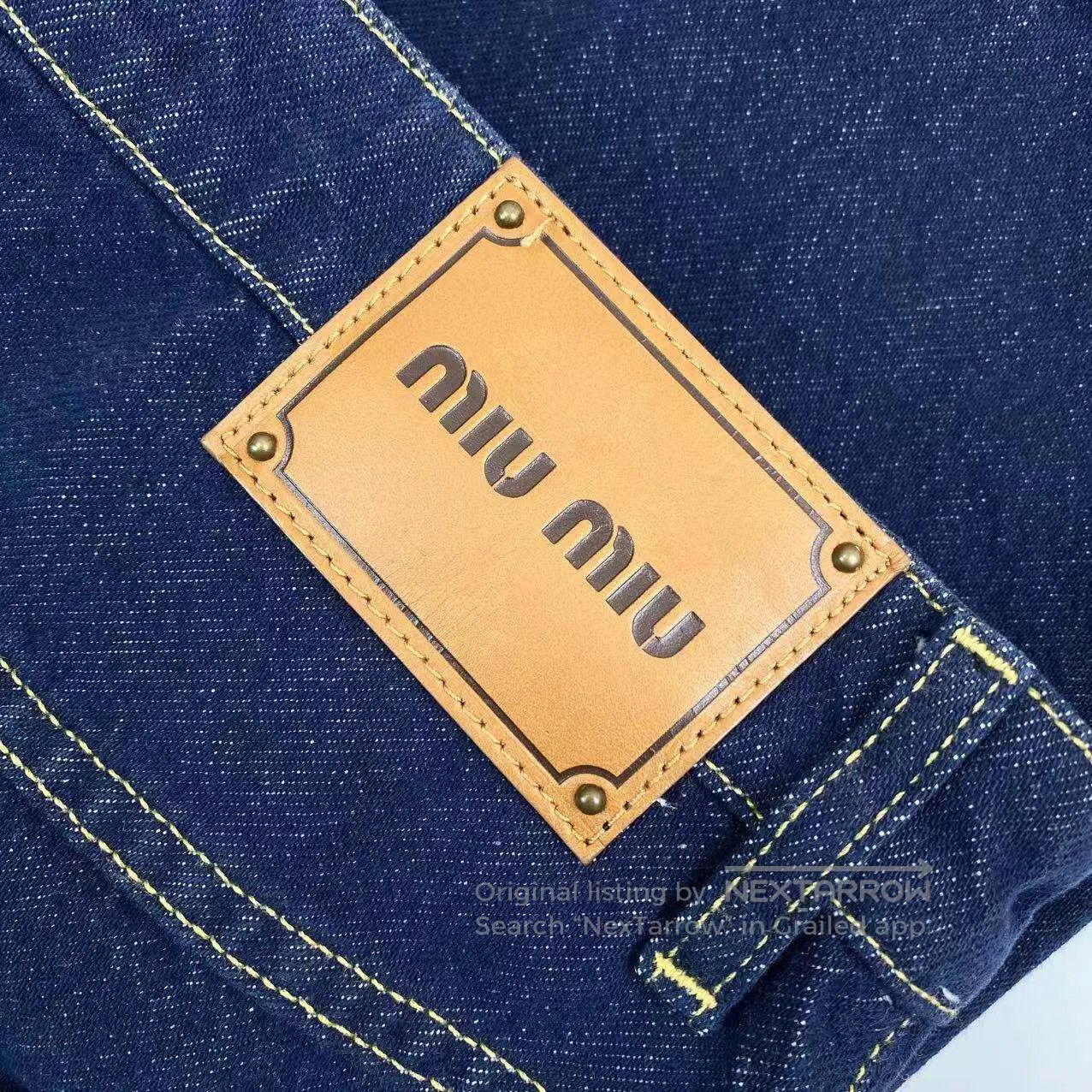 Miu Miu Miu Miu Leather brand logo lace denim skirt| Size 27" / US 4 / IT 40 - 3 Thumbnail