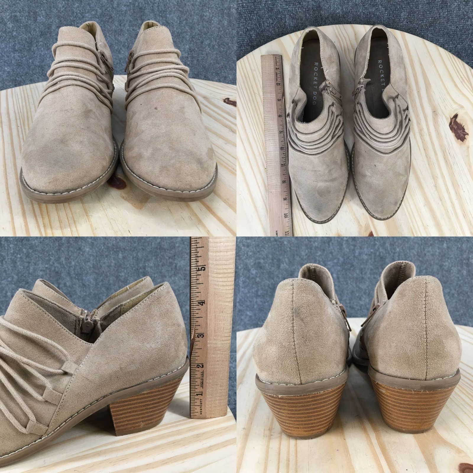 Vintage Rocket Dog Boots Womens 9 Ankle Bootie Taupe Casual Comfort Low Top Cuban Heels Size M / US 6-8 / IT 42-44 - 8 Thumbnail