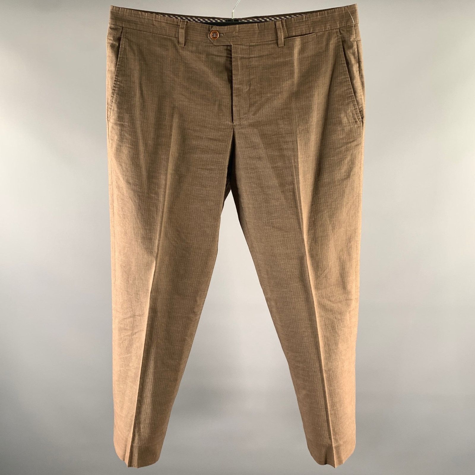 Etro ETRO Brown Stripe Cotton Linen Flat Front Casual Pants Size US 38 / EU 54 - 1 Thumbnail