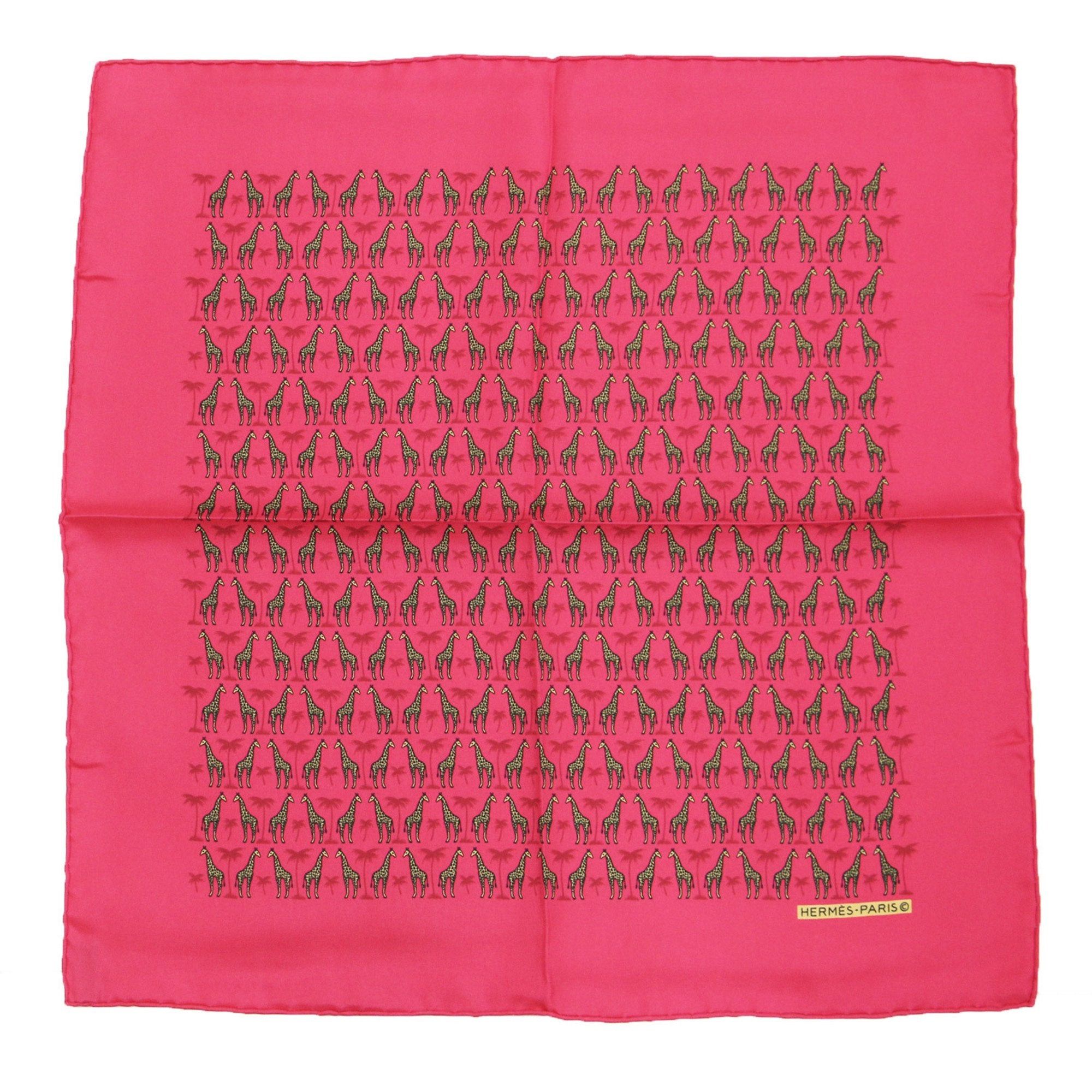 image of Hermes Muffler/scarf Pink Square Giraffe Pattern Print Silk Carre 45 Vintage, Women's