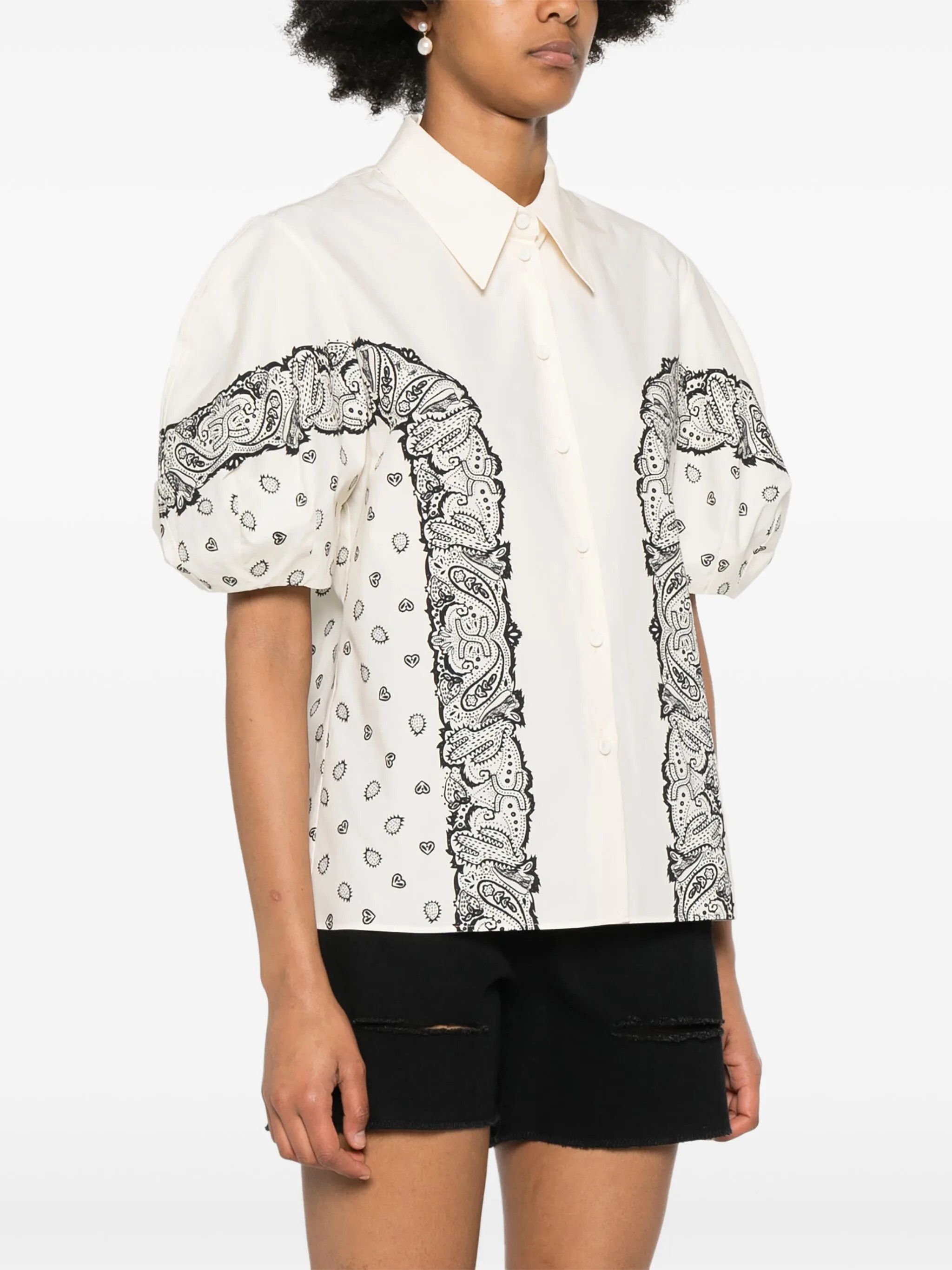 Chloe o1loc1c10425 Bandana Print Cotton Blouse Top in Black/White Size S / US 4 / IT 40 - 3 Thumbnail